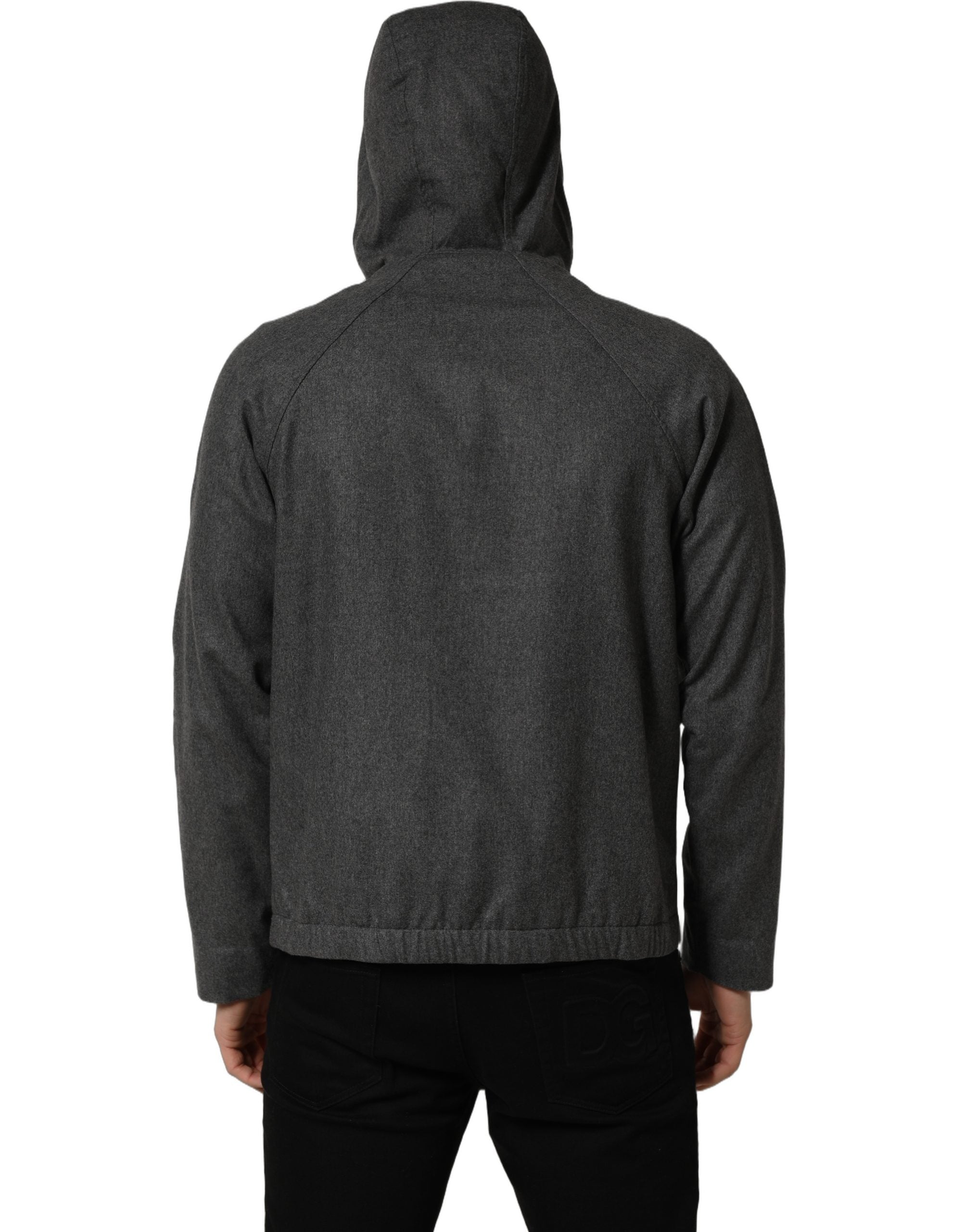 Dolce & Gabbana Gray Cotton Men Hooded Full Zip Bomber Men's Jacket