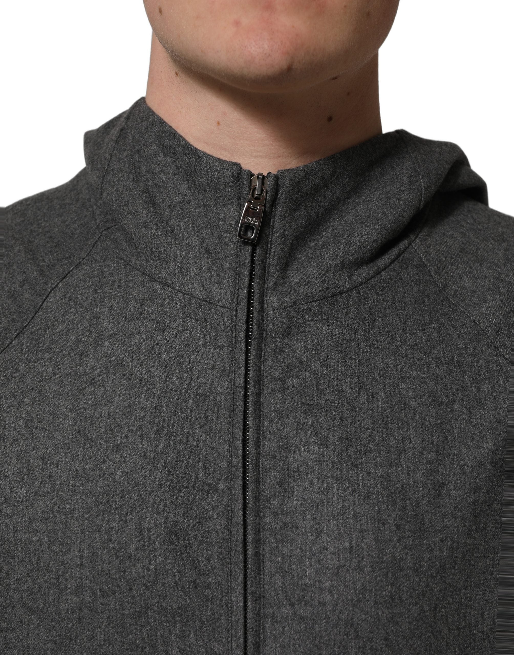 Dolce & Gabbana Gray Cotton Men Hooded Full Zip Bomber Men's Jacket