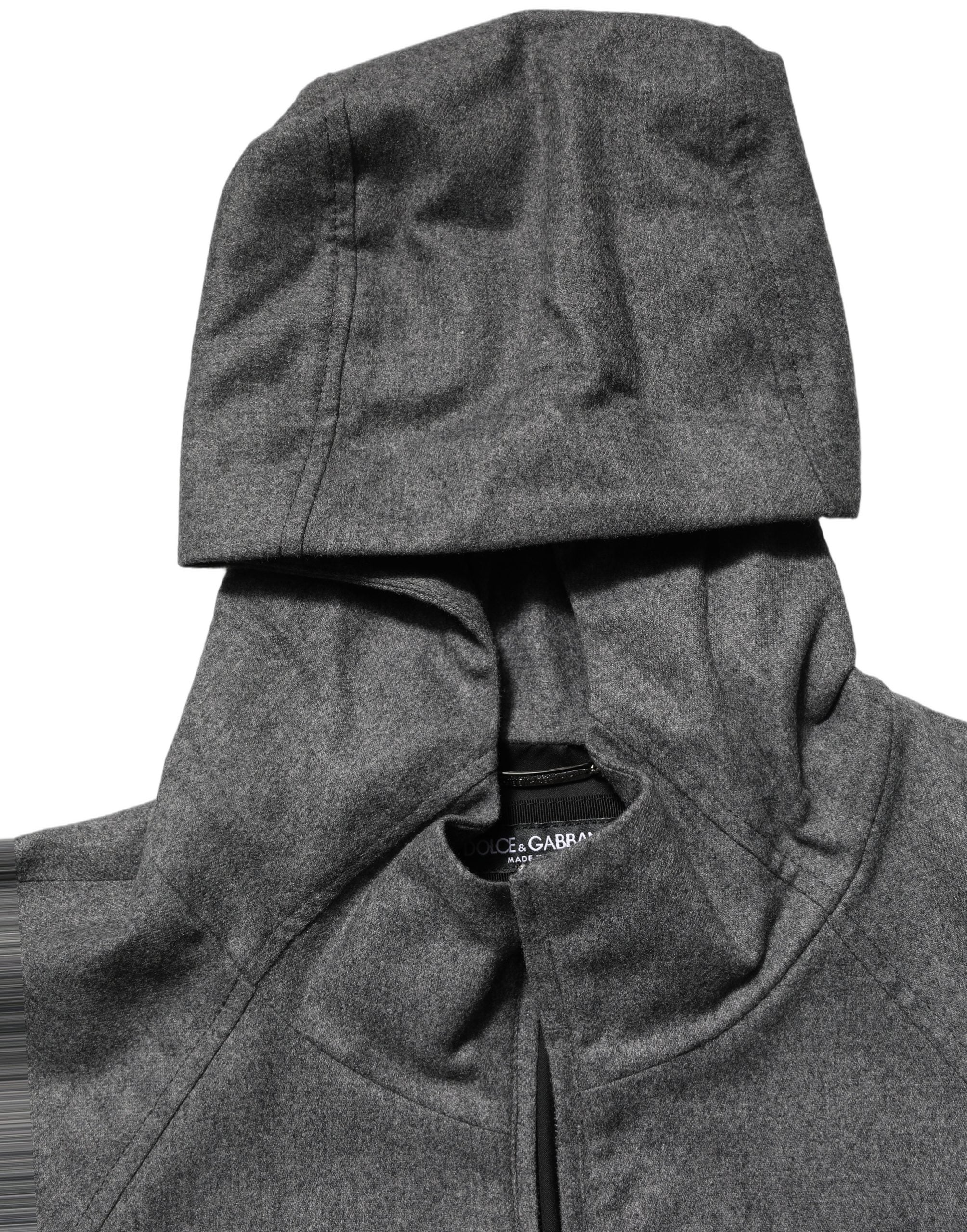 Dolce & Gabbana Gray Cotton Men Hooded Full Zip Bomber Men's Jacket