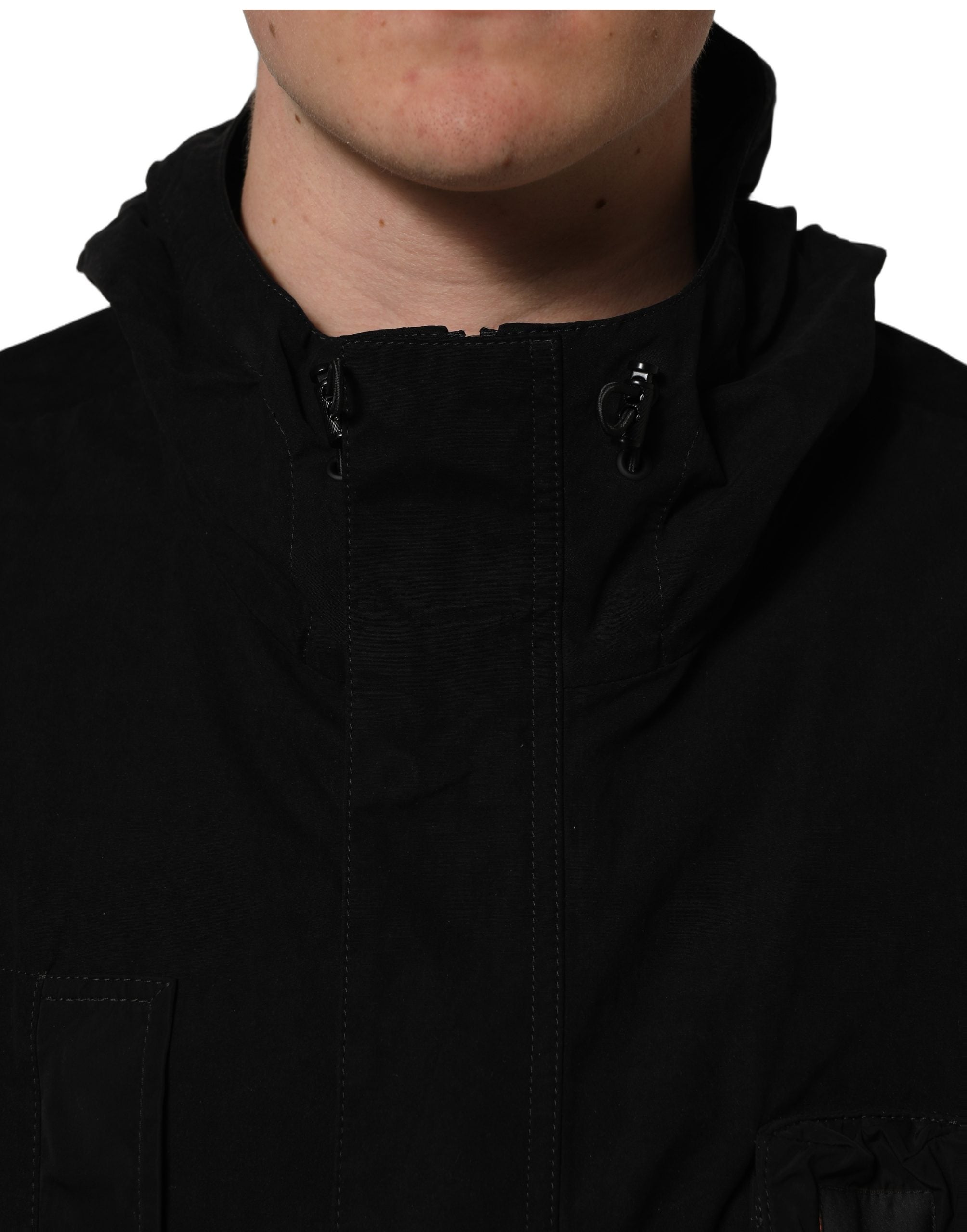 Dolce & Gabbana Black Nylon Men Hooded Windbreaker Men's Jacket