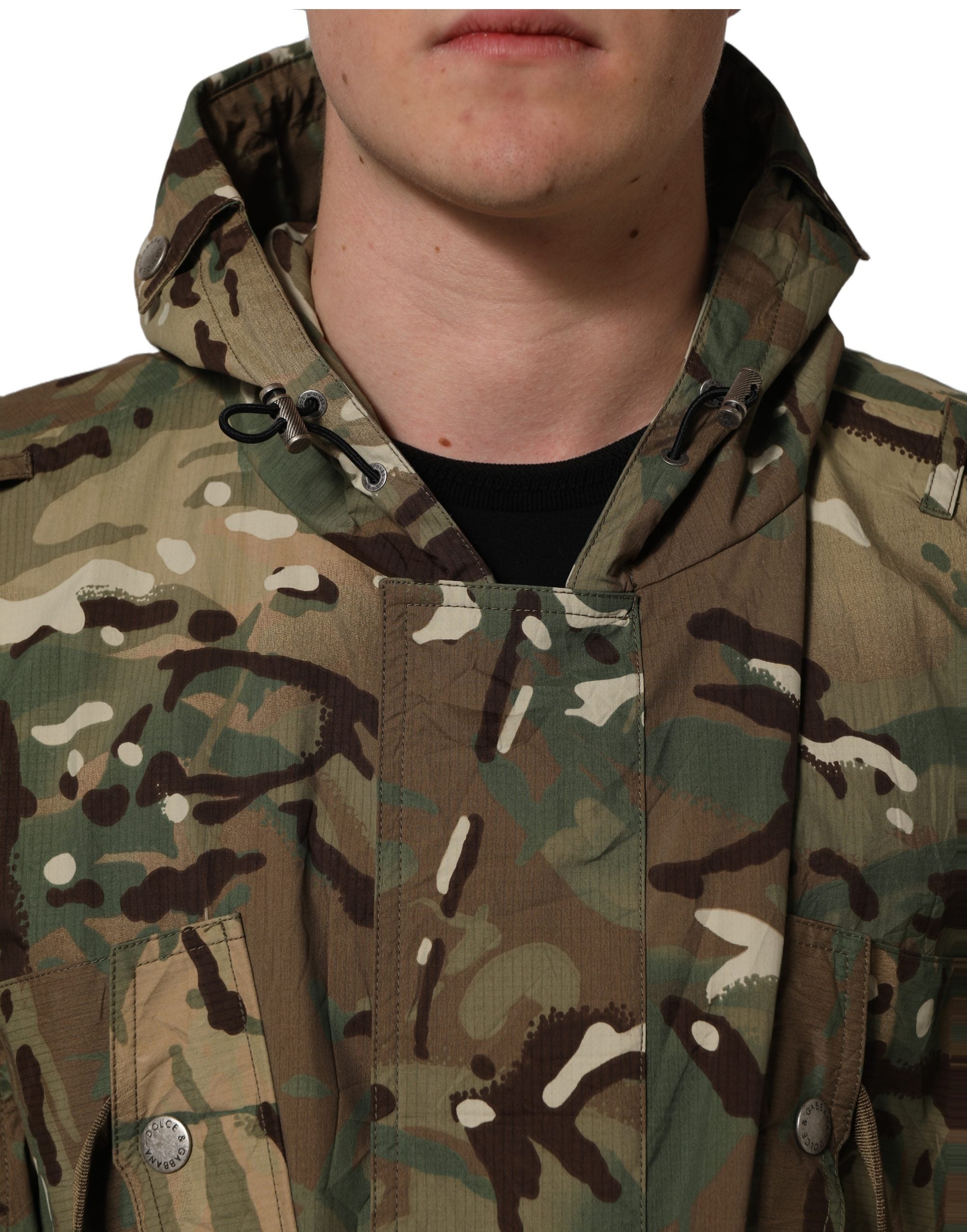 Dolce & Gabbana Multicolor Camouflage Hooded Coat Men's Jacket