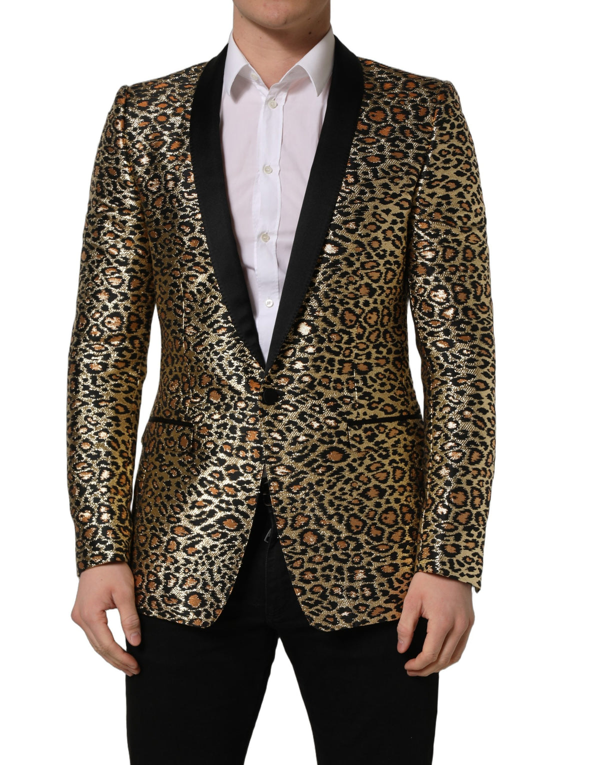 Dolce & Gabbana Gold Leopard Single Breasted Men Coat Men's Jacket