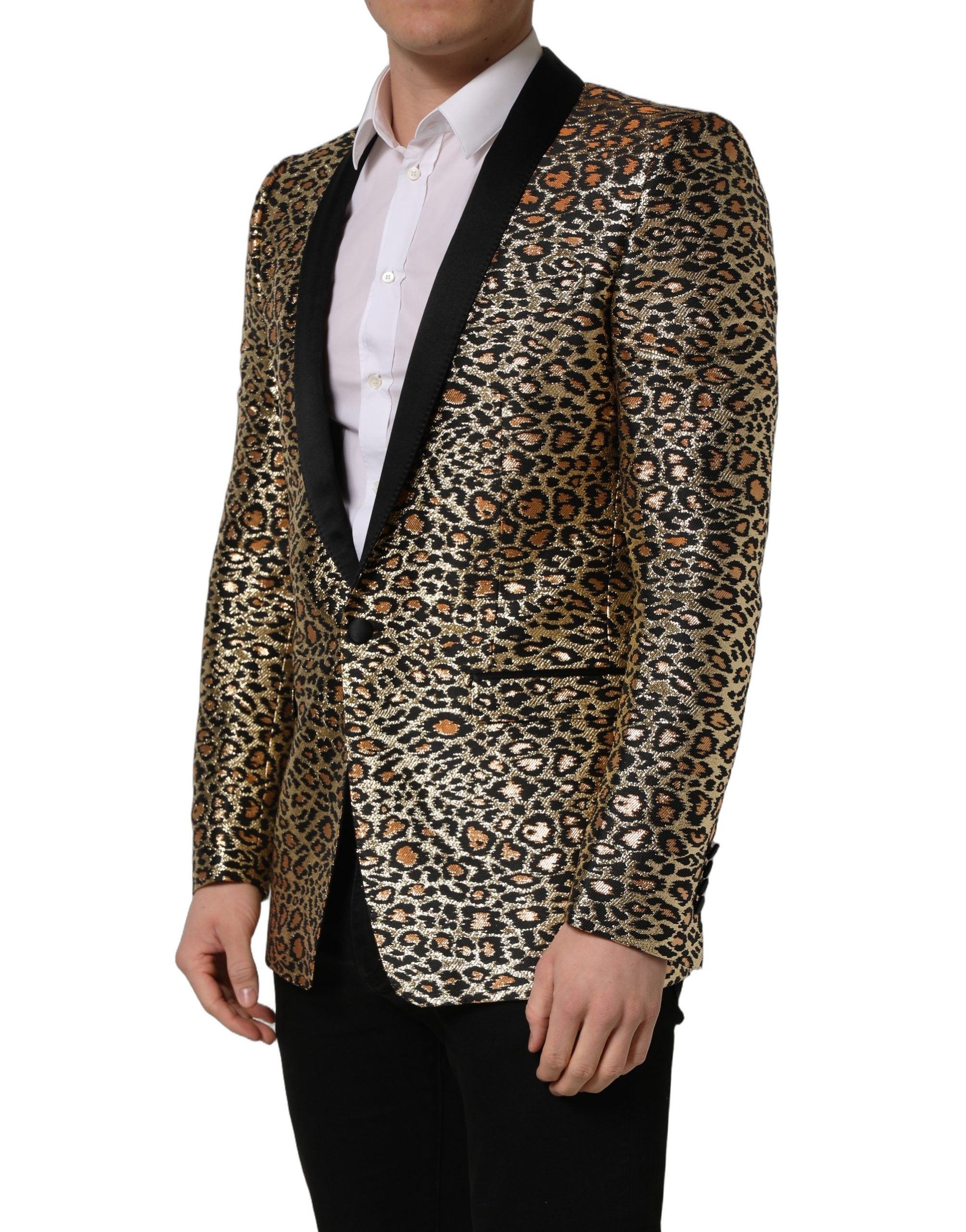 Dolce & Gabbana Gold Leopard Single Breasted Men Coat Men's Jacket