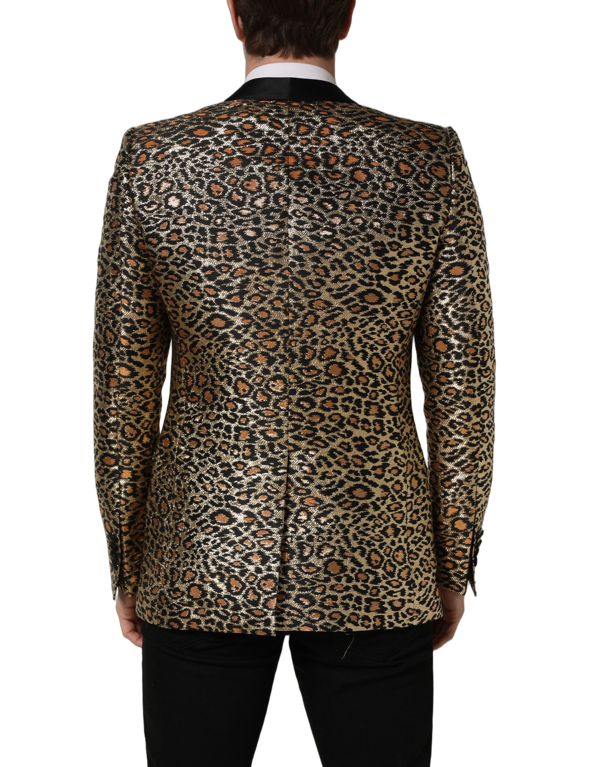 Dolce & Gabbana Gold Leopard Single Breasted Men Coat Men's Jacket