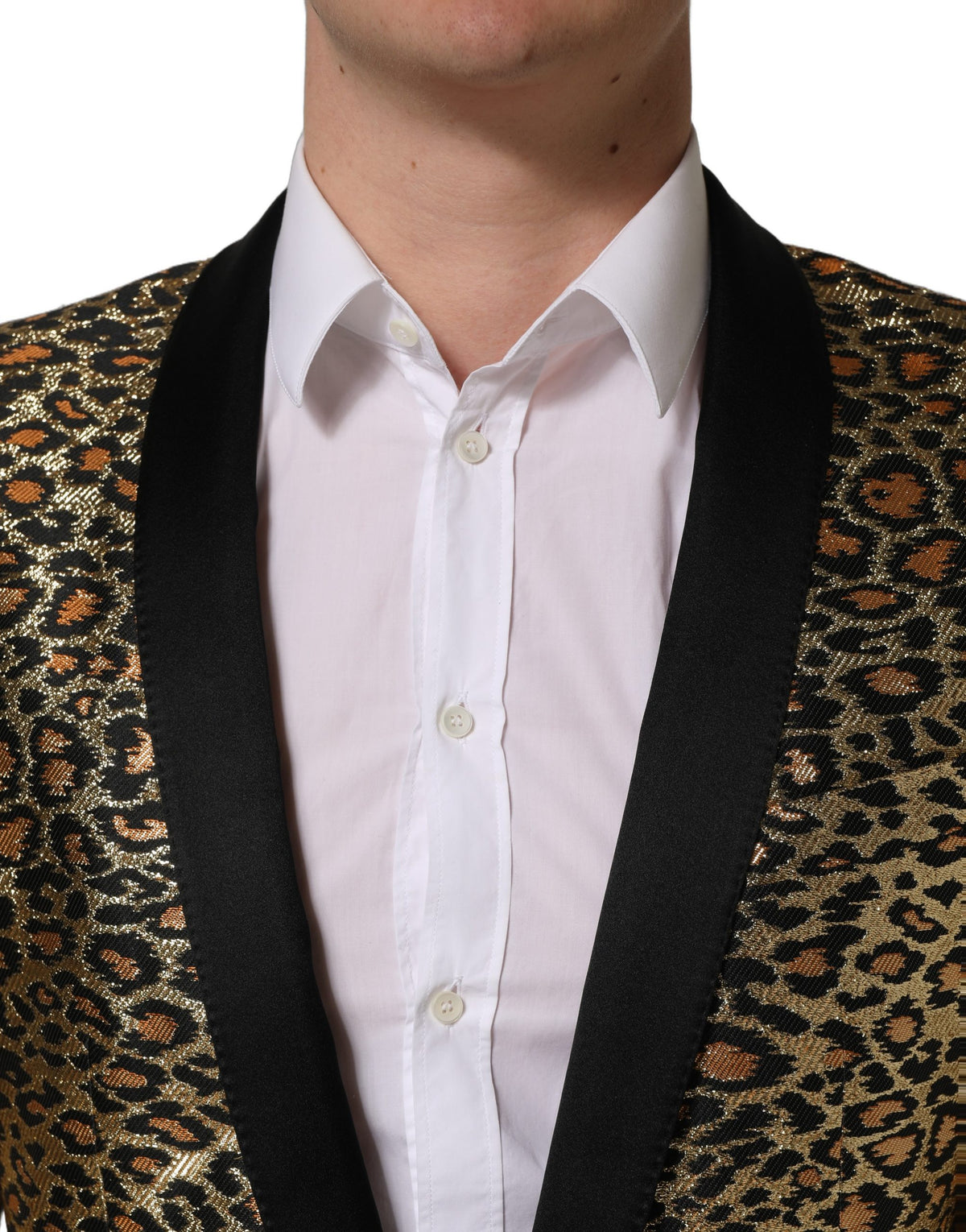 Dolce & Gabbana Gold Leopard Single Breasted Men Coat Men's Jacket