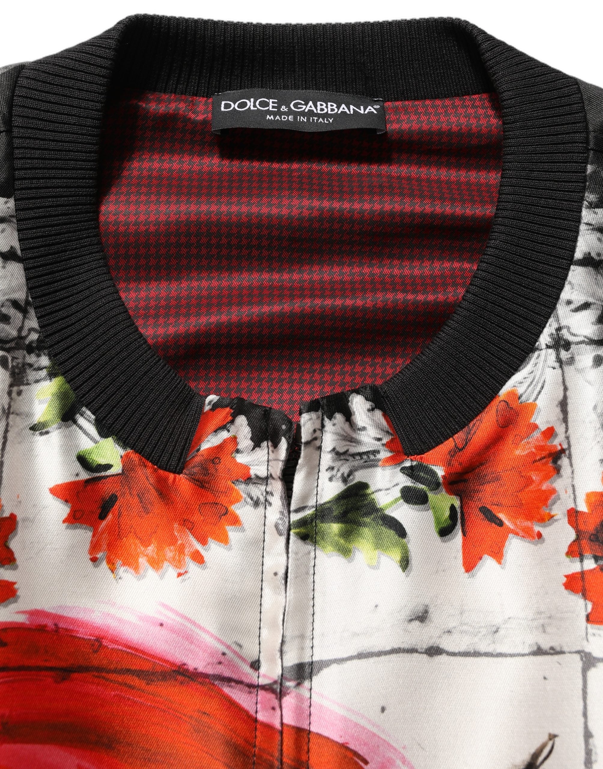 Dolce & Gabbana Multicolor Majolica Bull Print Bomber Men's Jacket