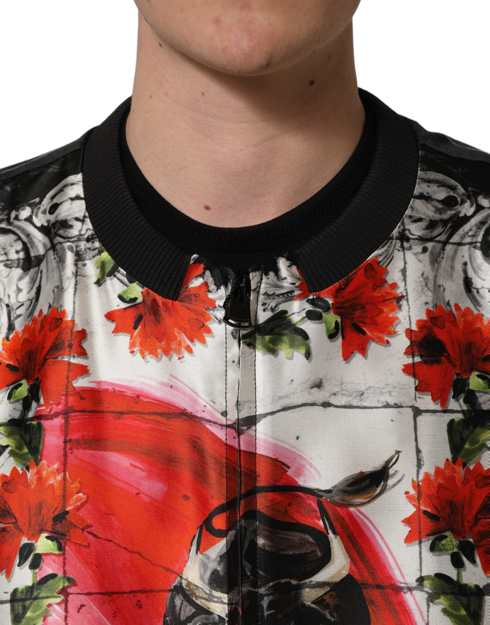 Dolce & Gabbana Multicolor Majolica Bull Print Bomber Men's Jacket