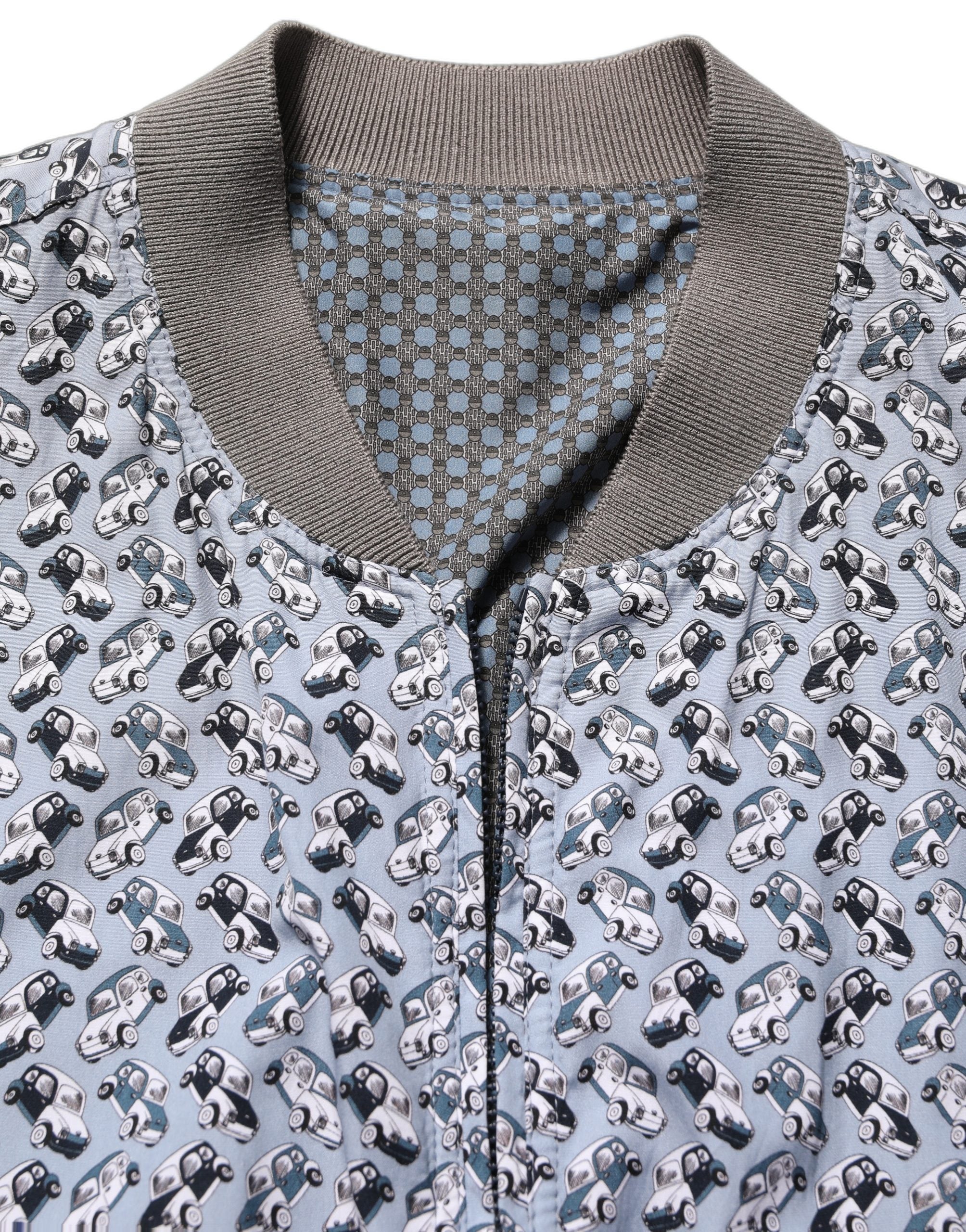 Dolce & Gabbana Light Blue Cotton Car Print Bomber Men's Jacket
