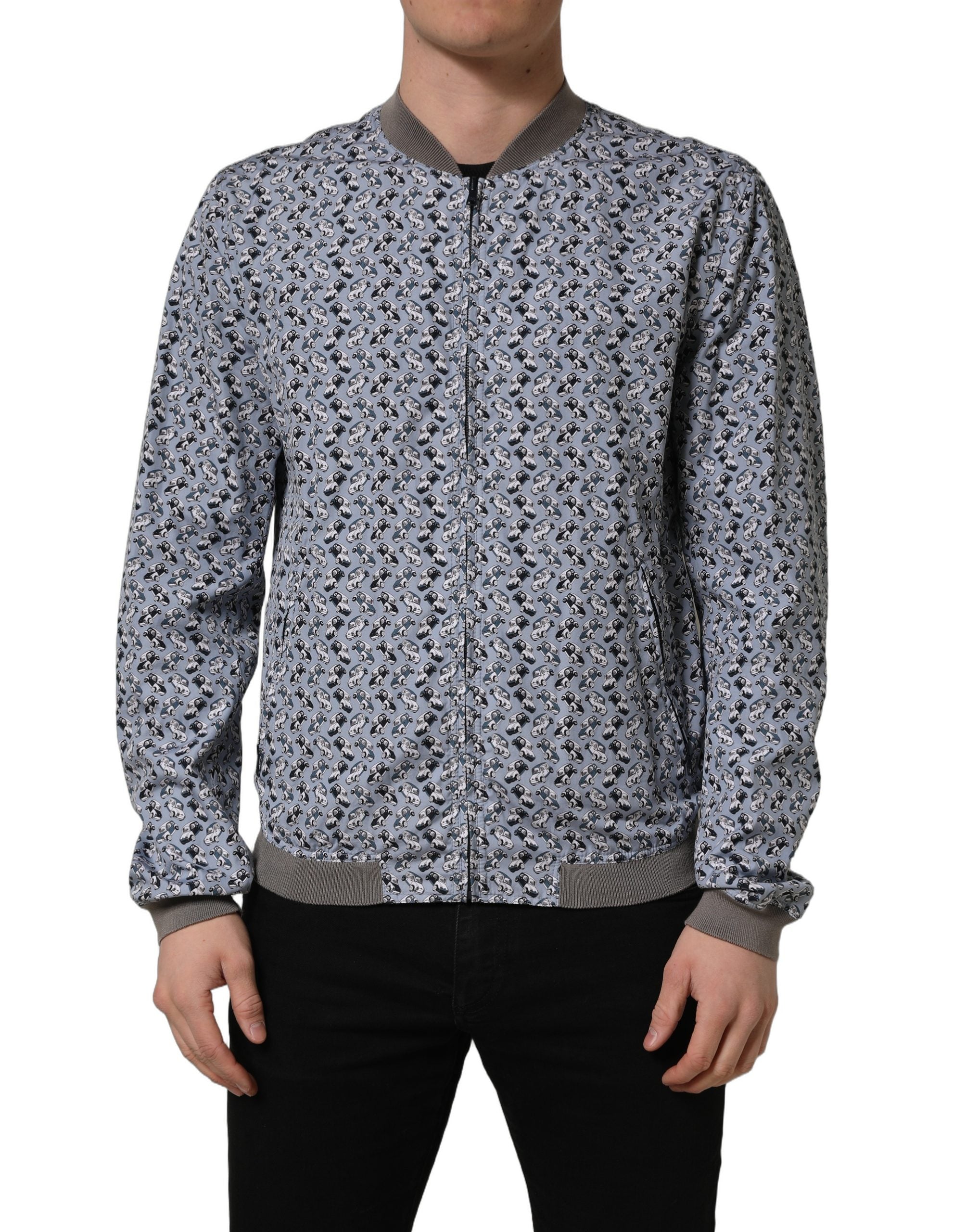 Dolce & Gabbana Light Blue Cotton Car Print Bomber Men's Jacket