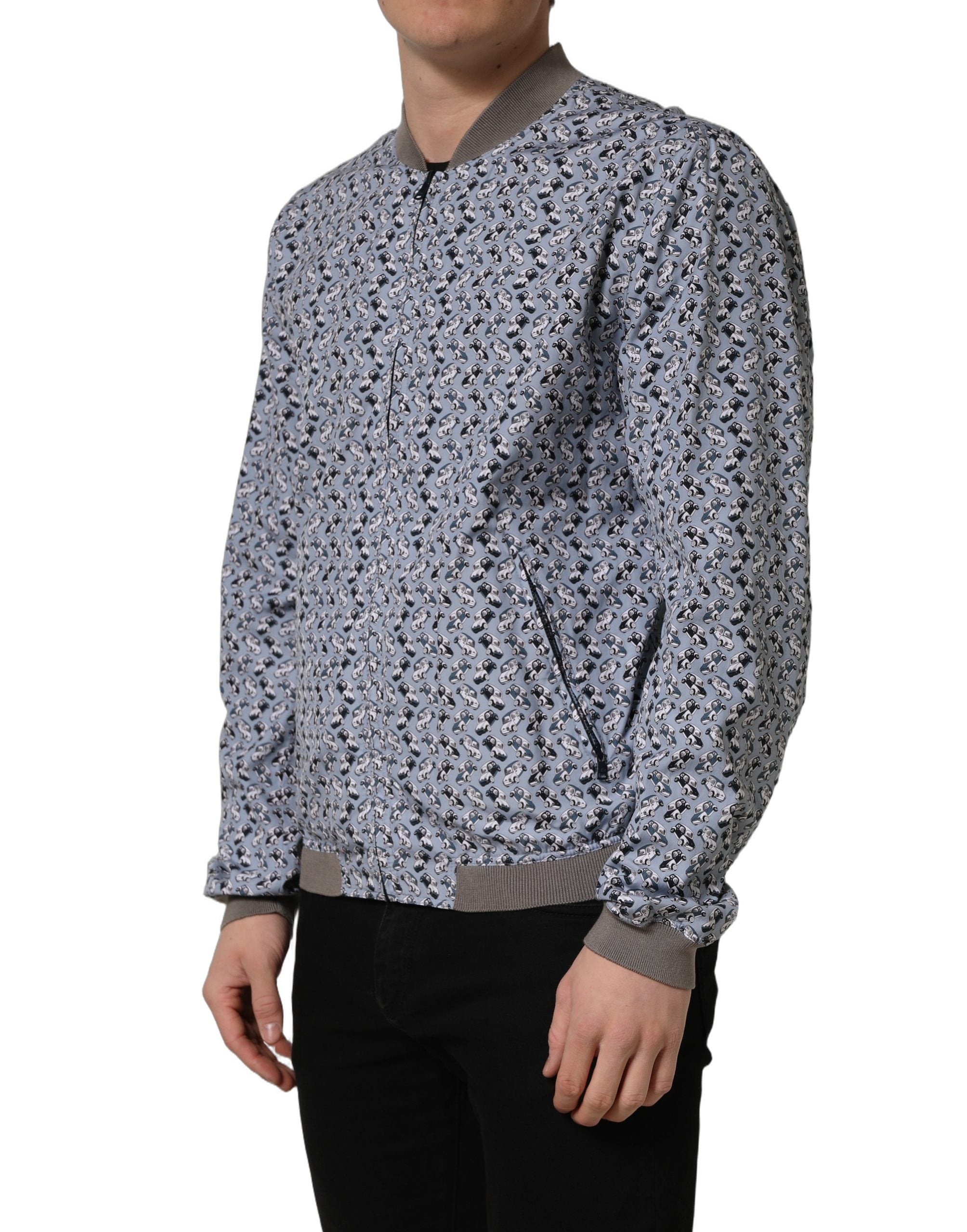 Dolce & Gabbana Light Blue Cotton Car Print Bomber Men's Jacket