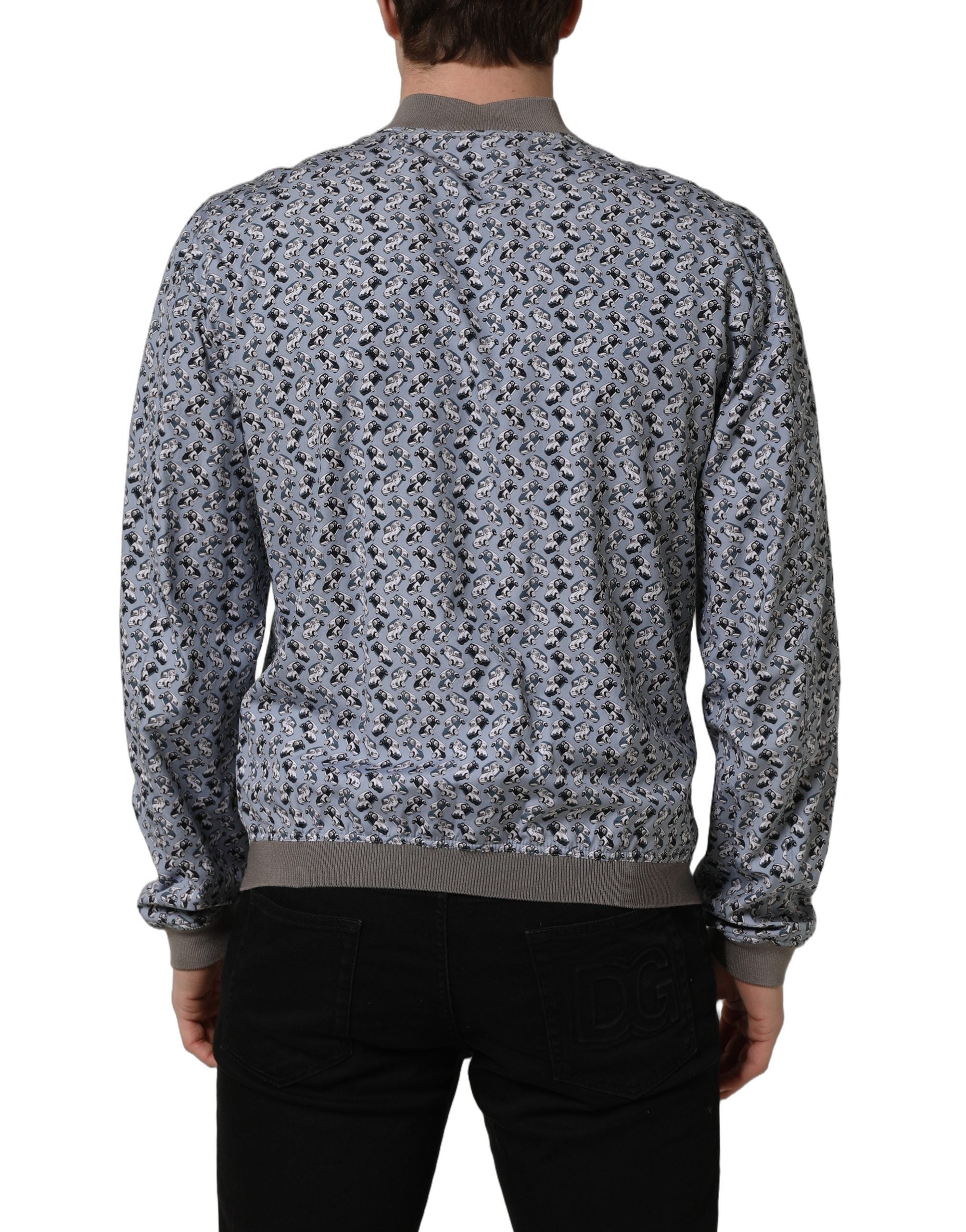 Dolce & Gabbana Light Blue Cotton Car Print Bomber Men's Jacket