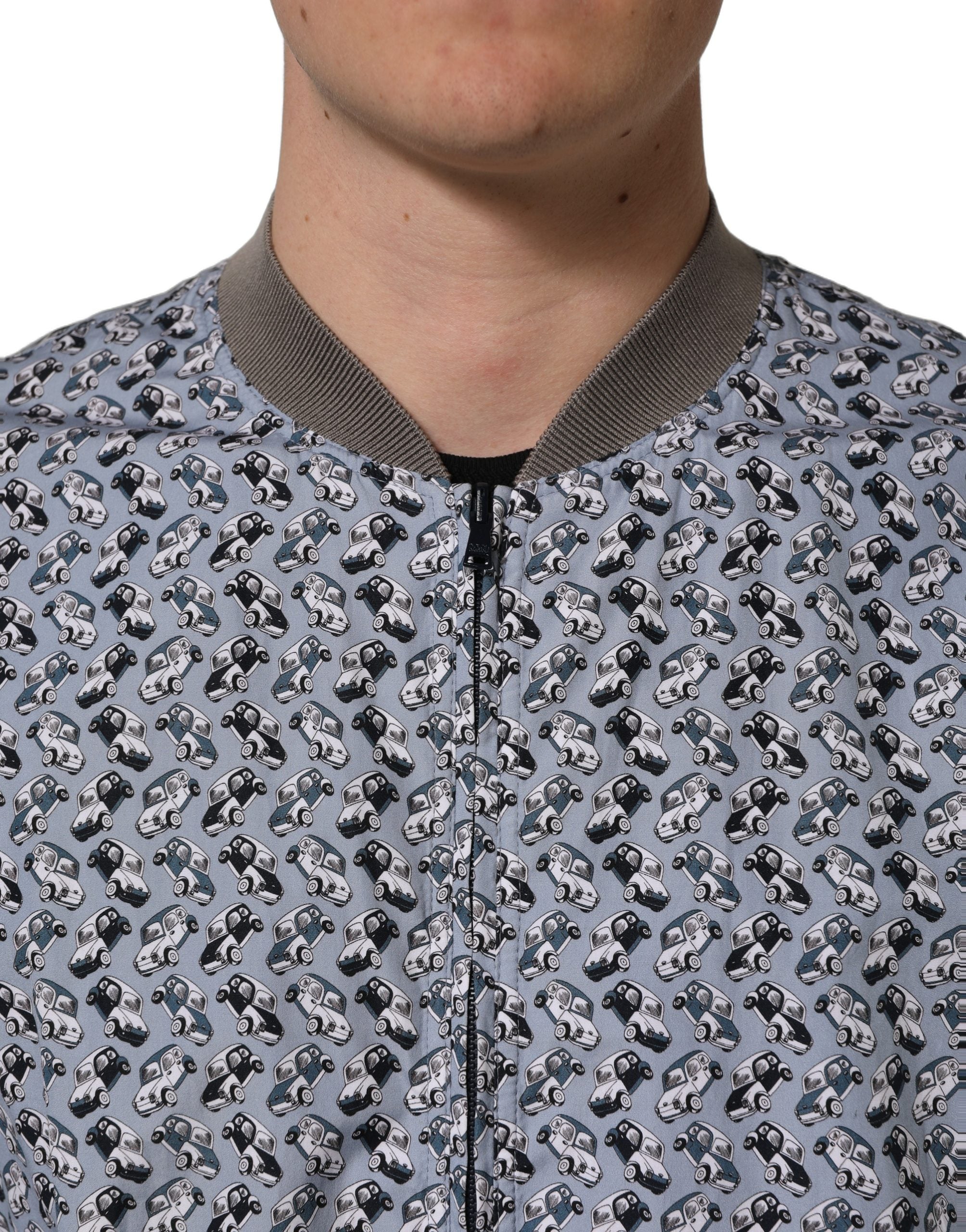 Dolce & Gabbana Light Blue Cotton Car Print Bomber Men's Jacket
