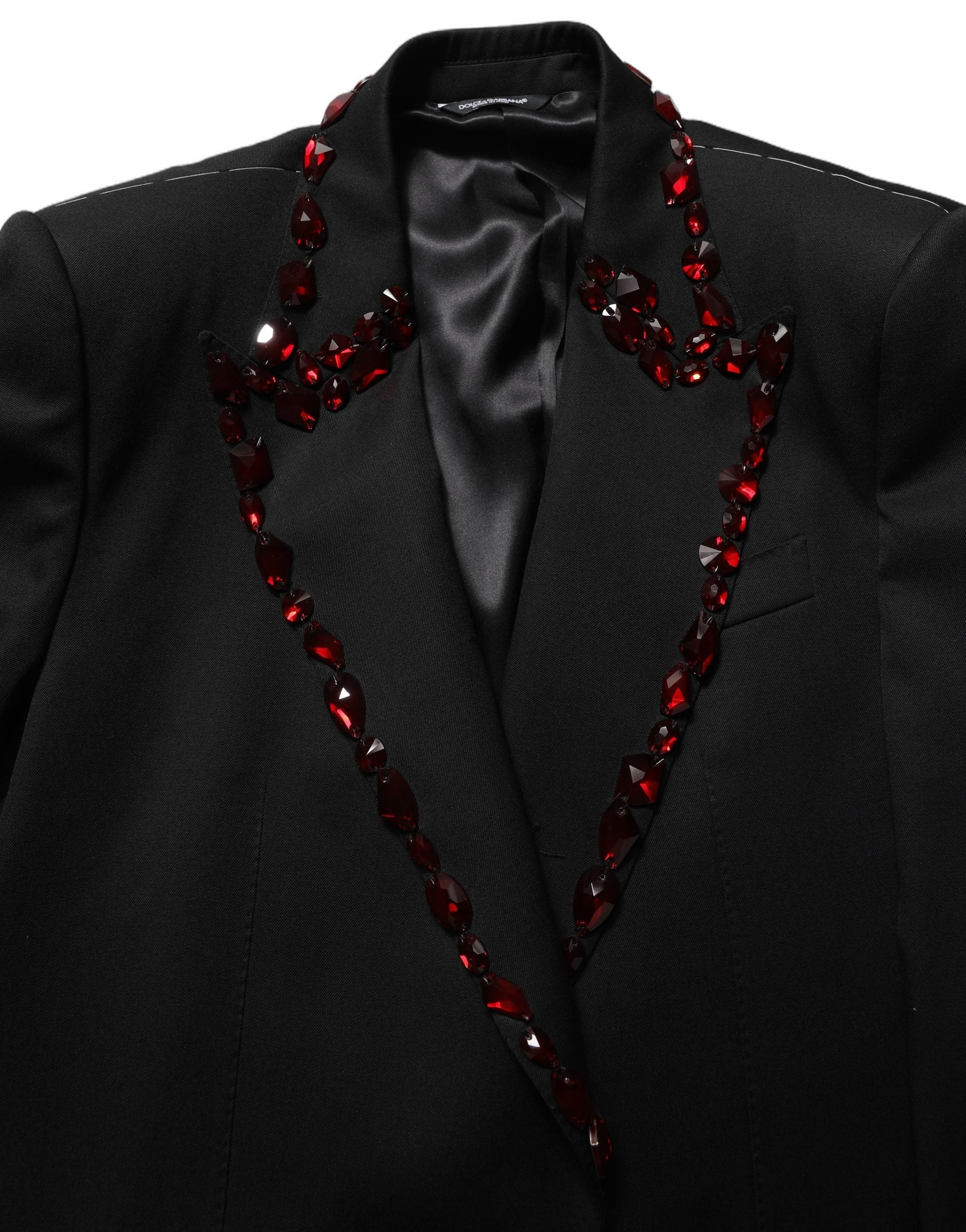 Dolce & Gabbana Black Crystal Embellished Coat Blazer Men's Jacket