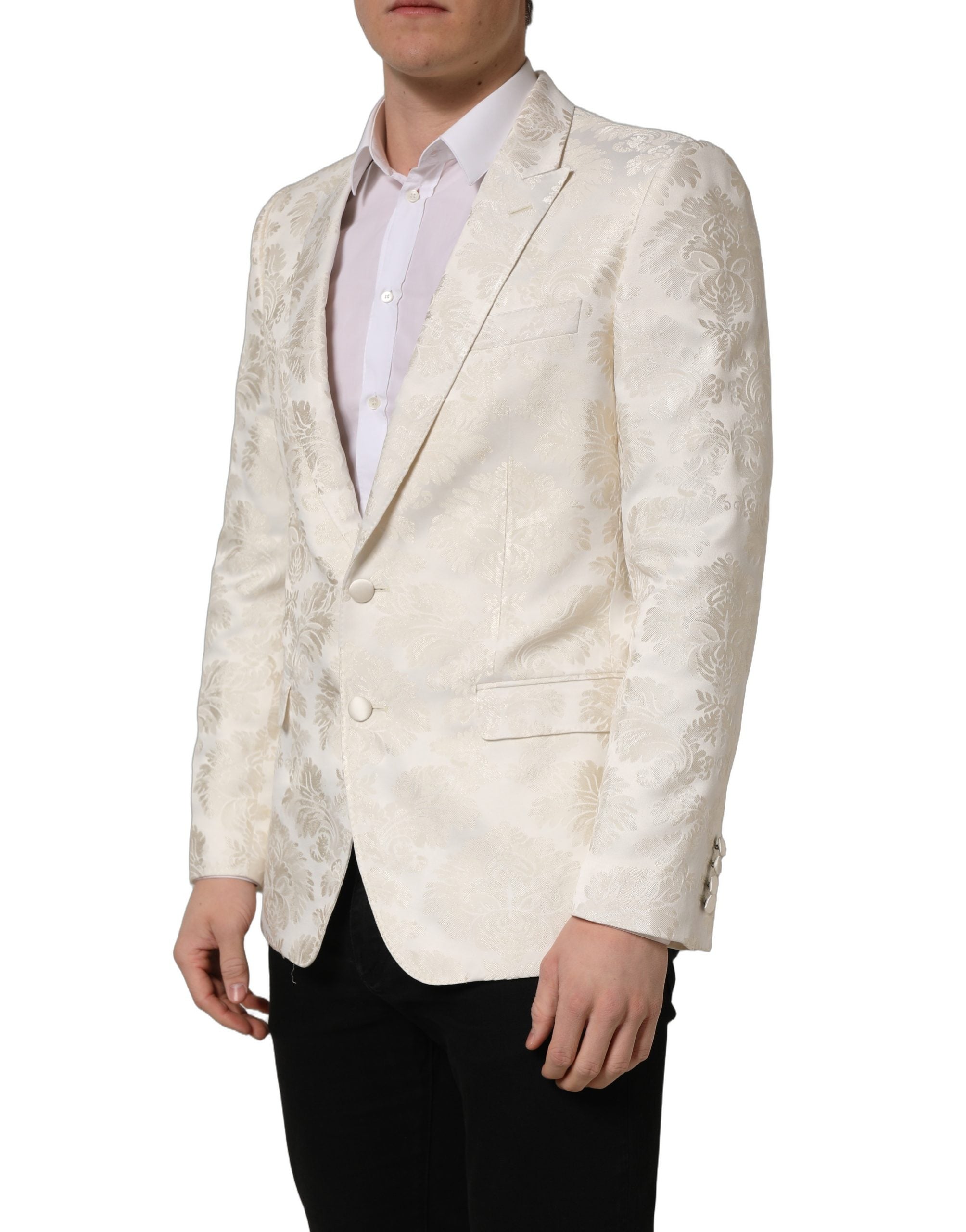Dolce & Gabbana Off White Floral Single Breasted Men Men's Jacket