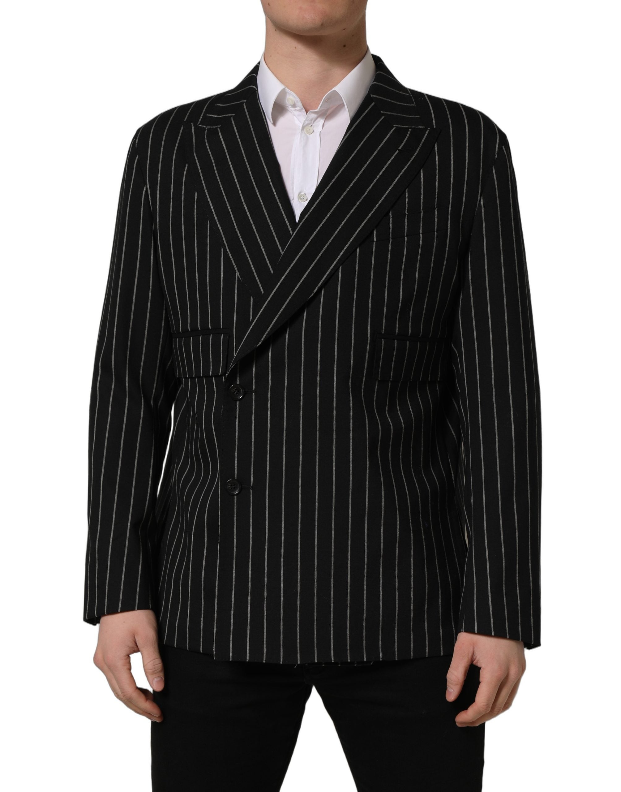 Dolce & Gabbana Dark Gray Stripes Wool Double Breasted Men's Jacket
