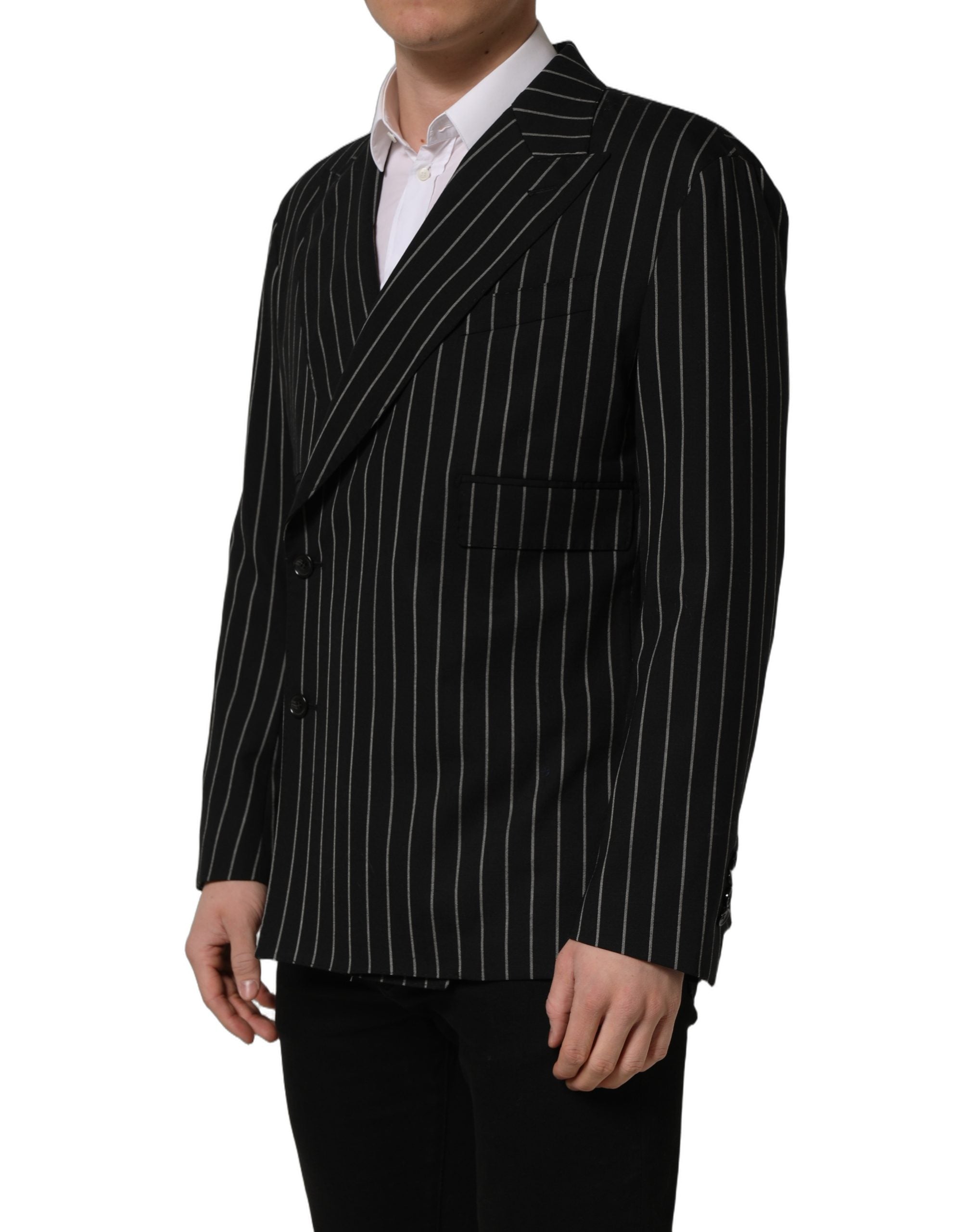 Dolce & Gabbana Dark Gray Stripes Wool Double Breasted Men's Jacket