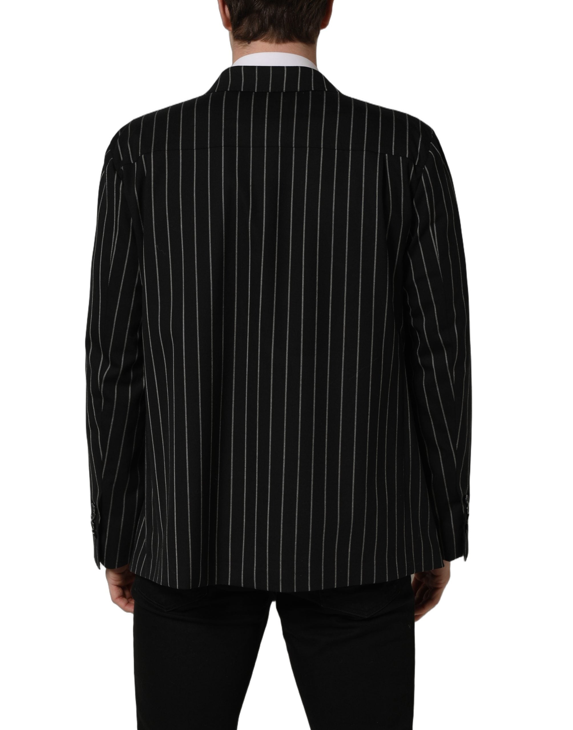 Dolce & Gabbana Dark Gray Stripes Wool Double Breasted Men's Jacket