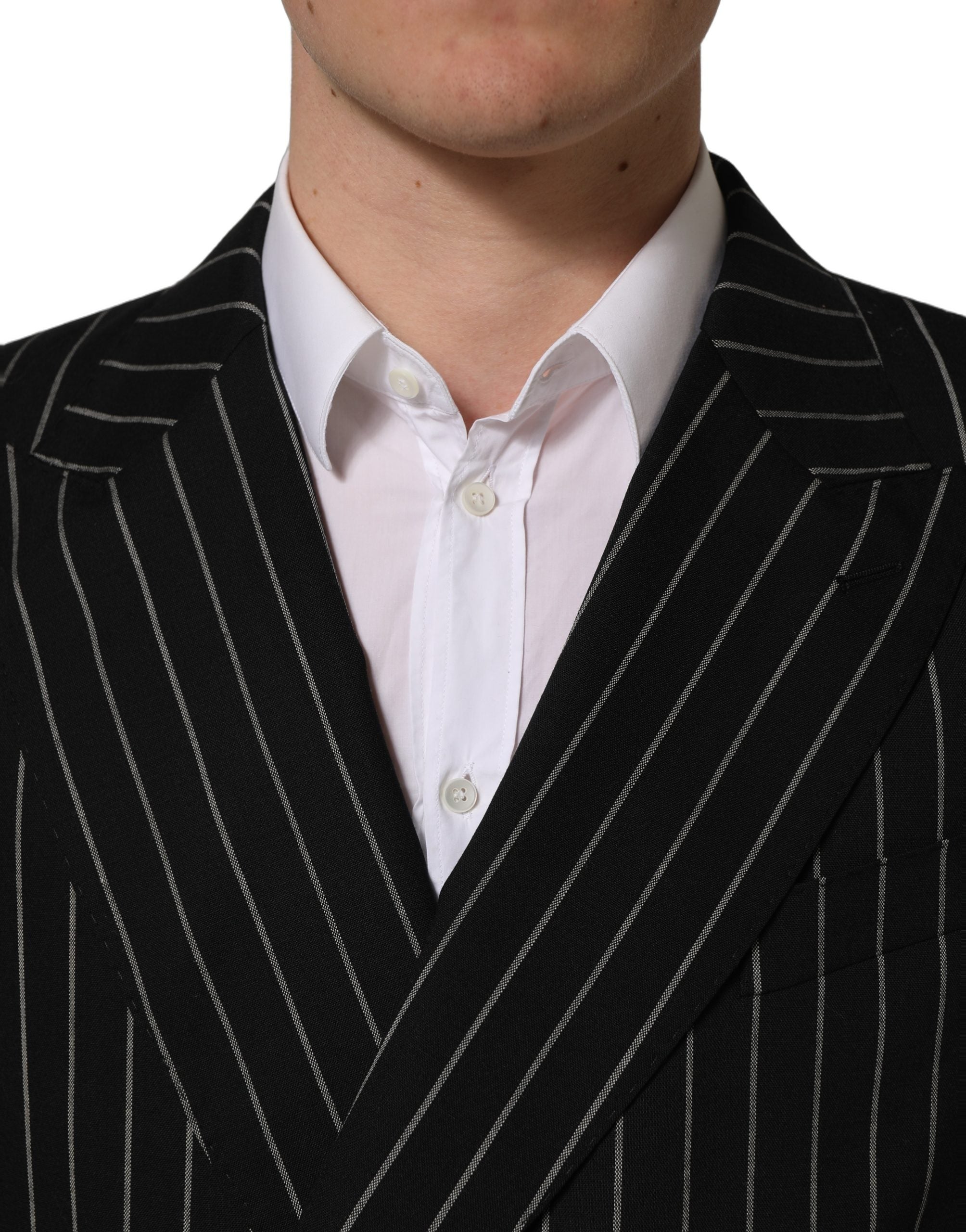 Dolce & Gabbana Dark Gray Stripes Wool Double Breasted Men's Jacket