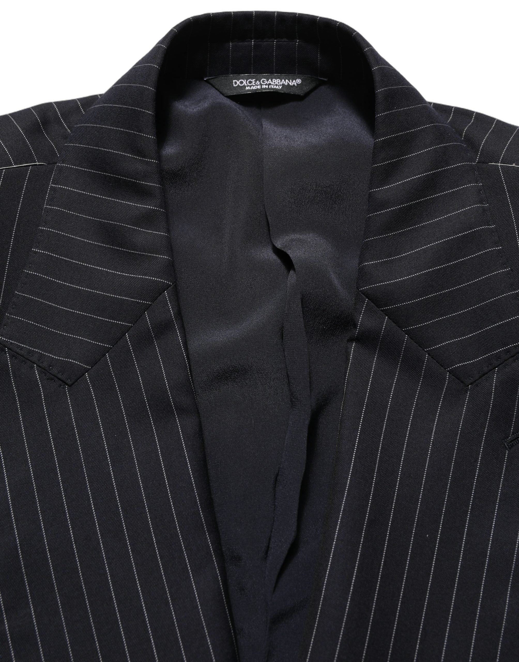 Dolce & Gabbana Dark Gray Stripes Wool Double Breasted Men's Jacket