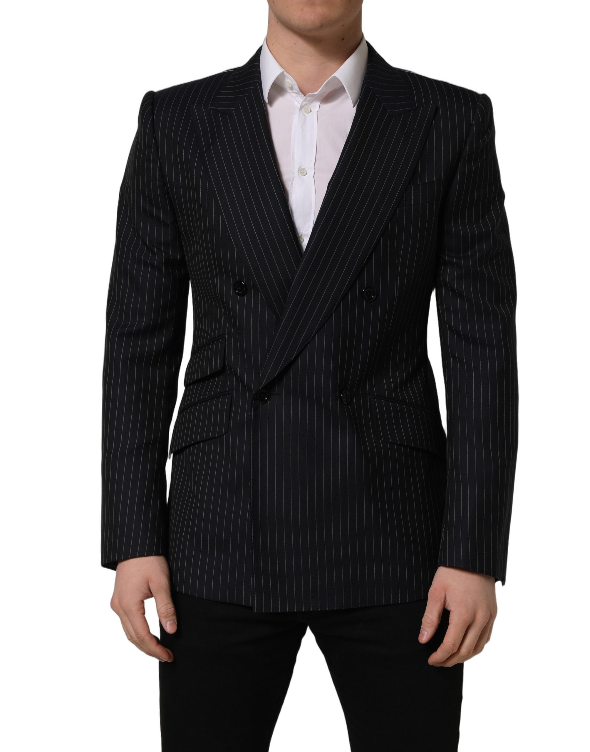 Dolce & Gabbana Dark Gray Stripes Wool Double Breasted Men's Jacket