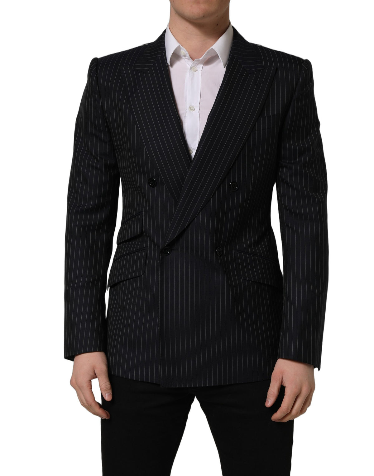 Dolce & Gabbana Dark Gray Stripes Wool Double Breasted Men's Jacket