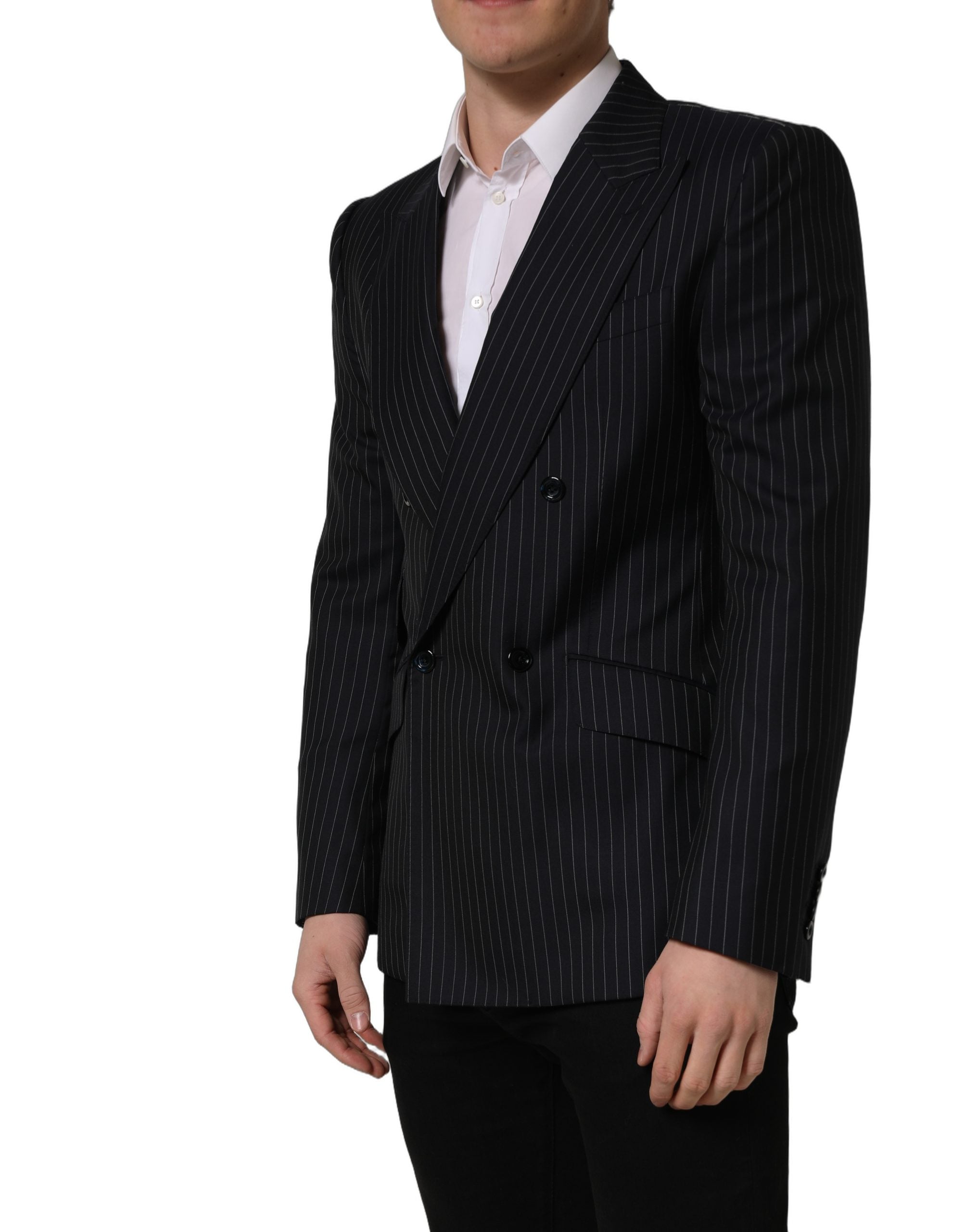 Dolce & Gabbana Dark Gray Stripes Wool Double Breasted Men's Jacket
