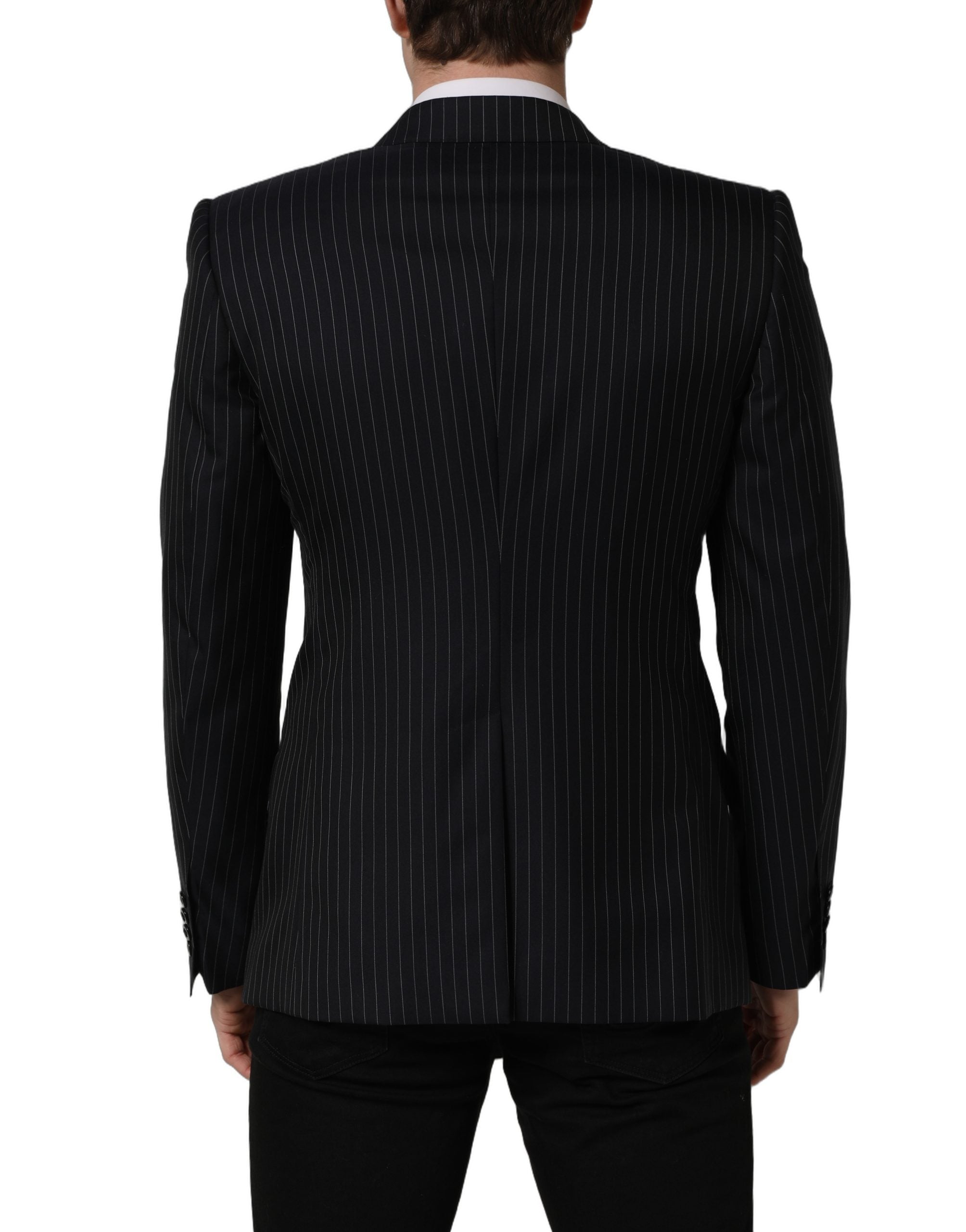Dolce & Gabbana Dark Gray Stripes Wool Double Breasted Men's Jacket