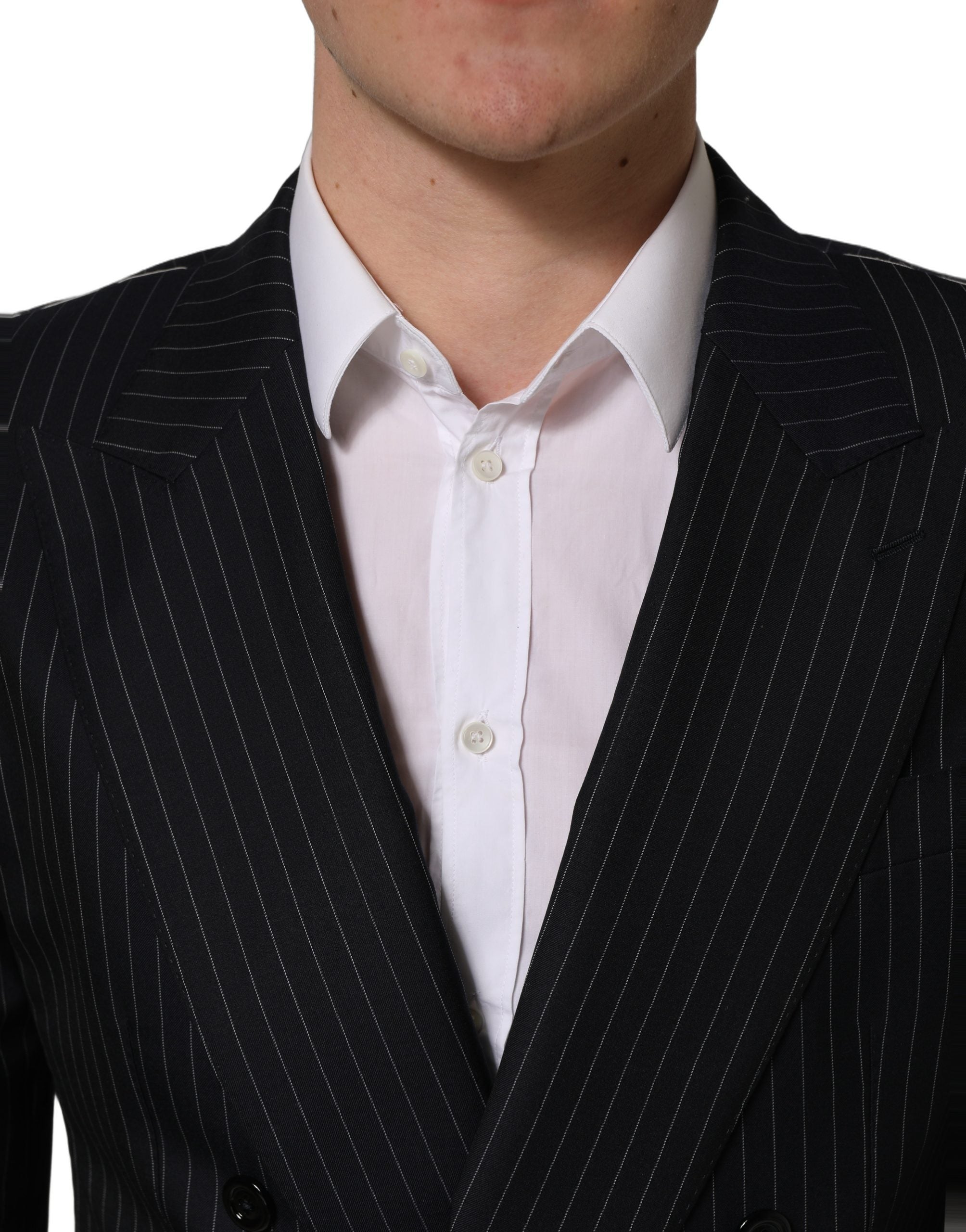 Dolce & Gabbana Dark Gray Stripes Wool Double Breasted Men's Jacket