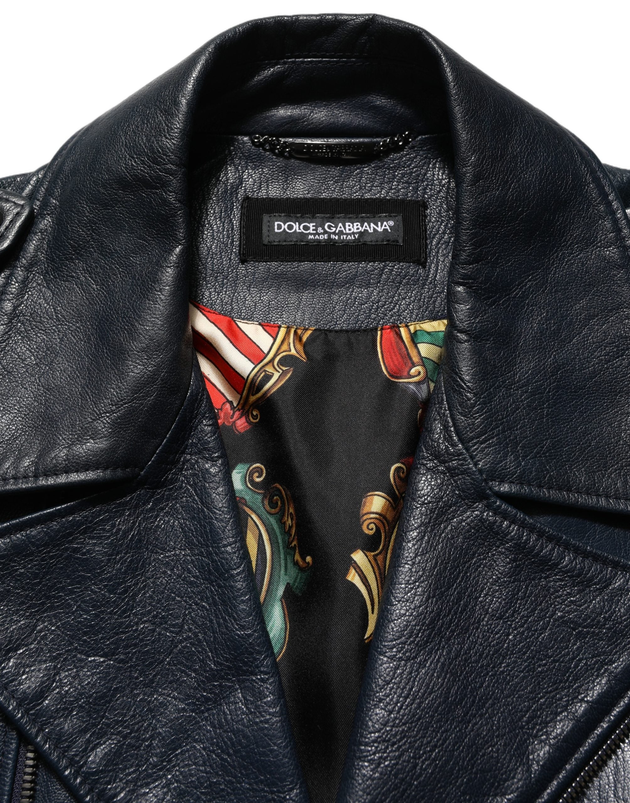 Dolce & Gabbana Black Leather Men Biker Coat Goatskin Men's Jacket