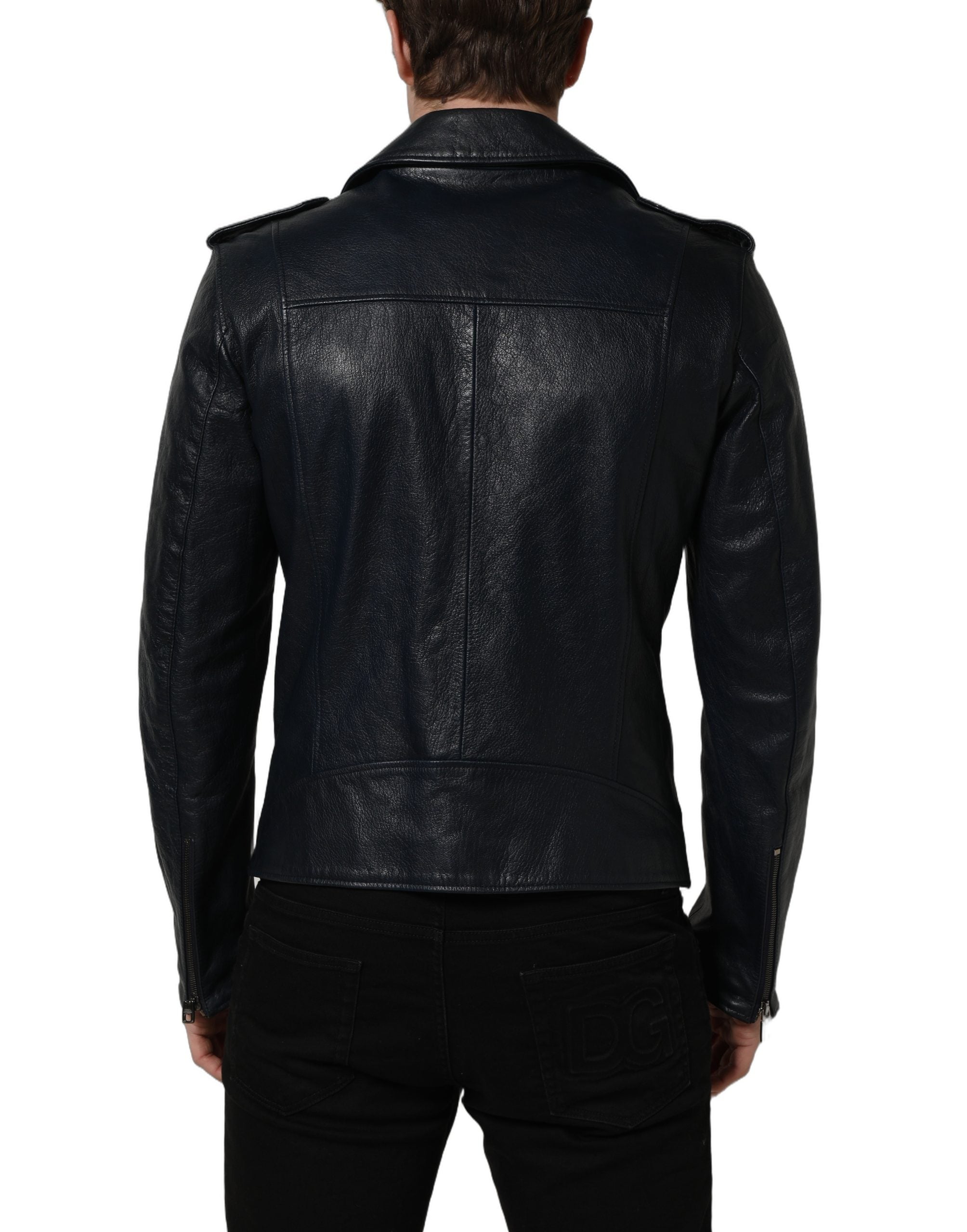 Dolce & Gabbana Black Leather Men Biker Coat Goatskin Men's Jacket