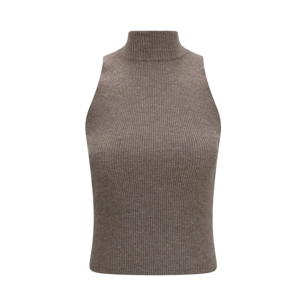 Brunello Cucinelli Brown Cashmere Sleeveless Women's Jacket