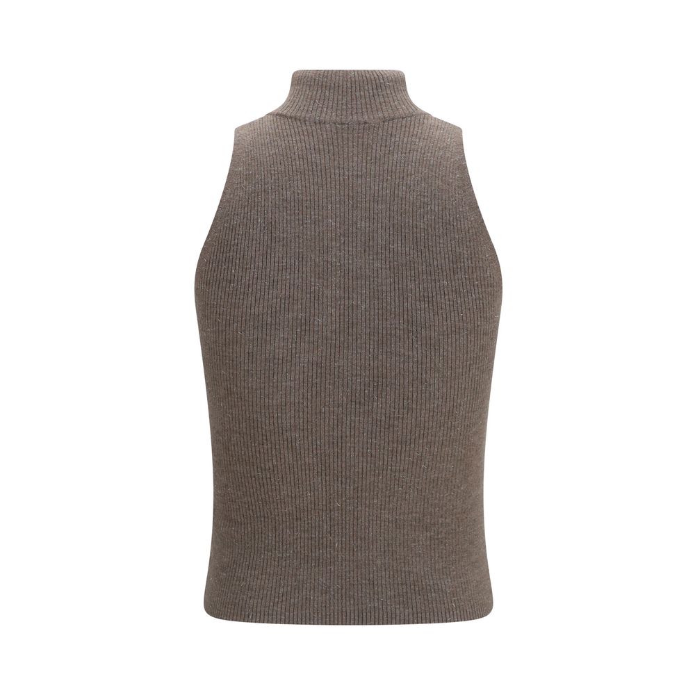Brunello Cucinelli Brown Cashmere Sleeveless Women's Jacket