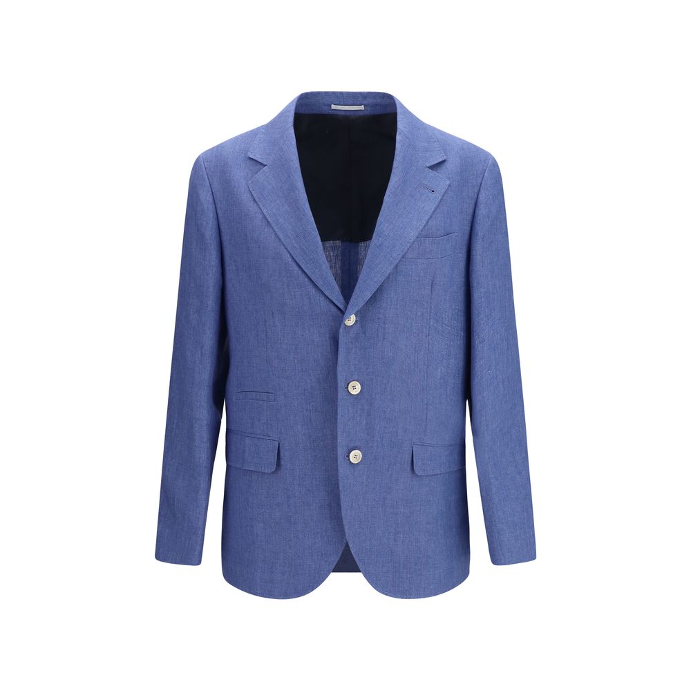 Brunello Cucinelli Blue Linen Full-Length Men's Jacket