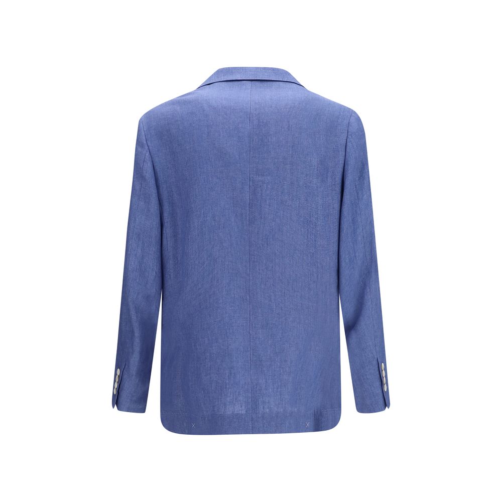 Brunello Cucinelli Blue Linen Full-Length Men's Jacket