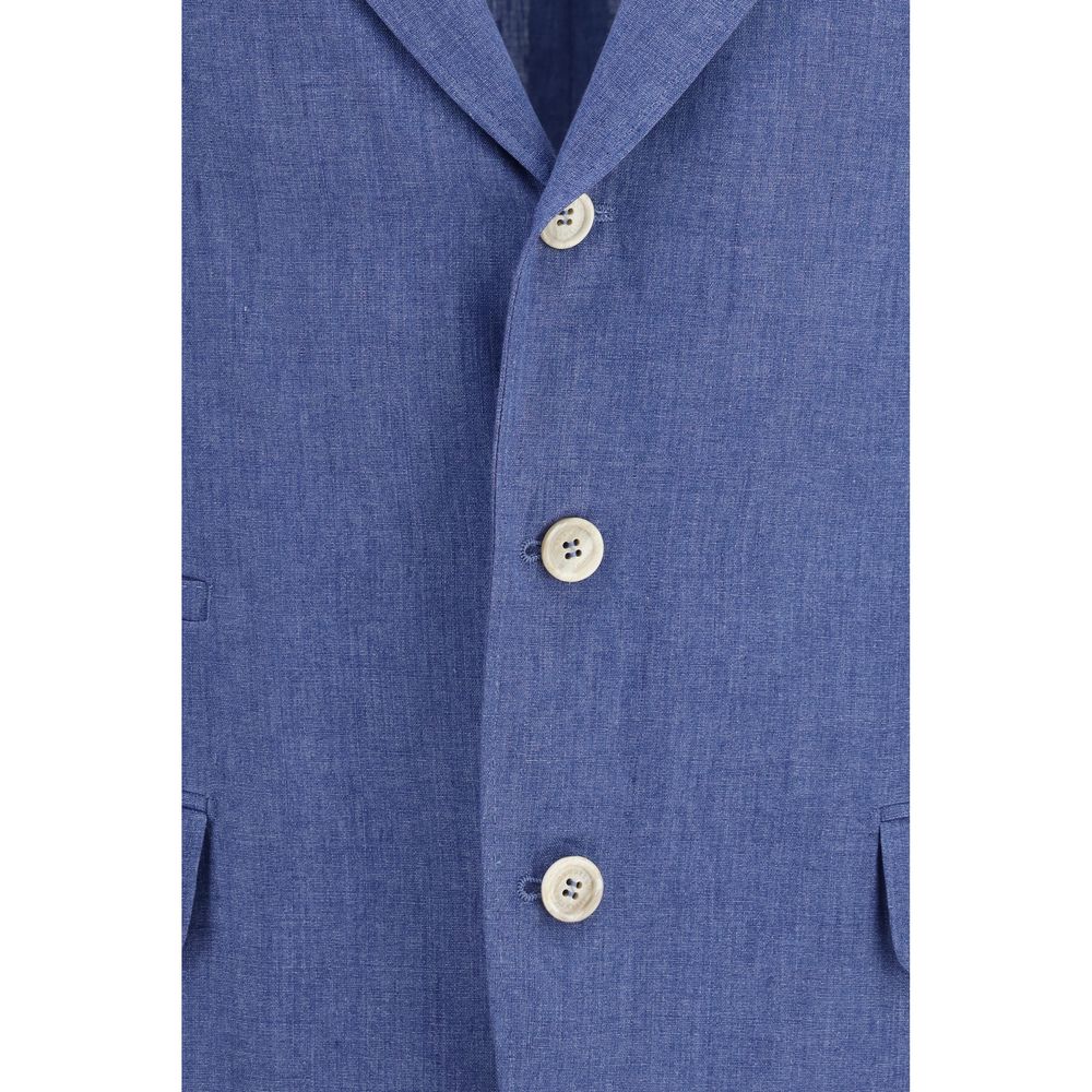 Brunello Cucinelli Blue Linen Full-Length Men's Jacket