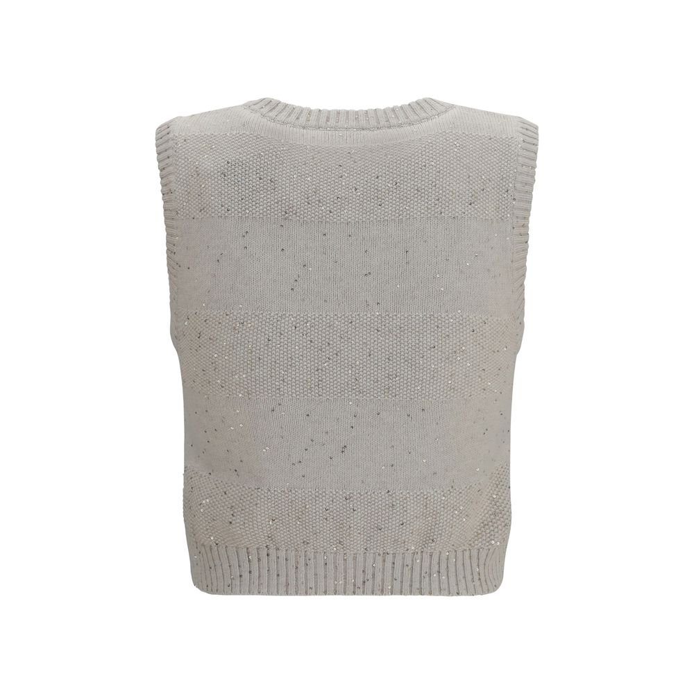 Brunello Cucinelli Beige Cotton Sleeveles Women's Sweater