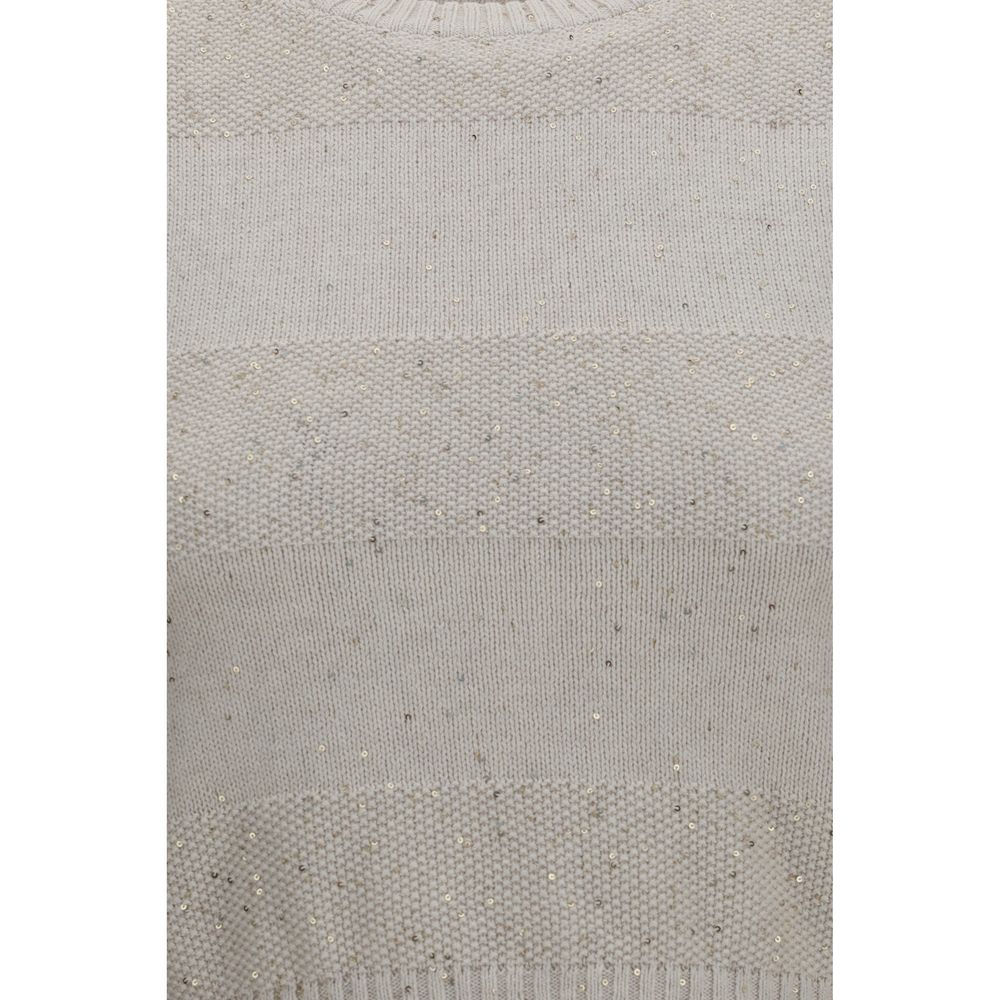 Brunello Cucinelli Beige Cotton Sleeveles Women's Sweater