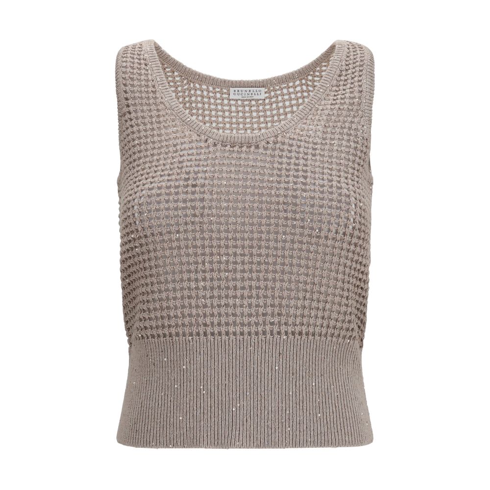 Brunello Cucinelli Beige Cotton Tank Women's Tops