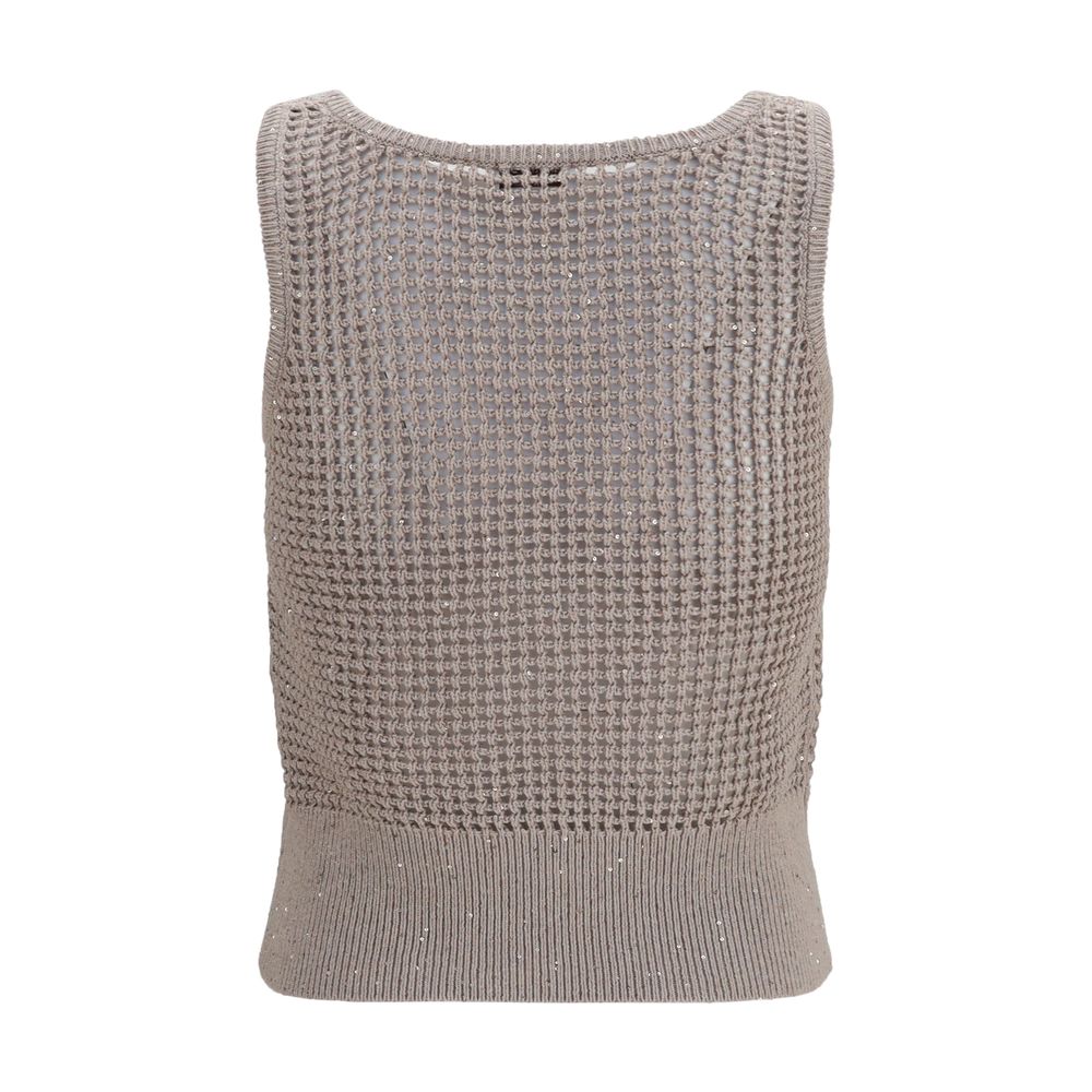 Brunello Cucinelli Beige Cotton Tank Women's Tops