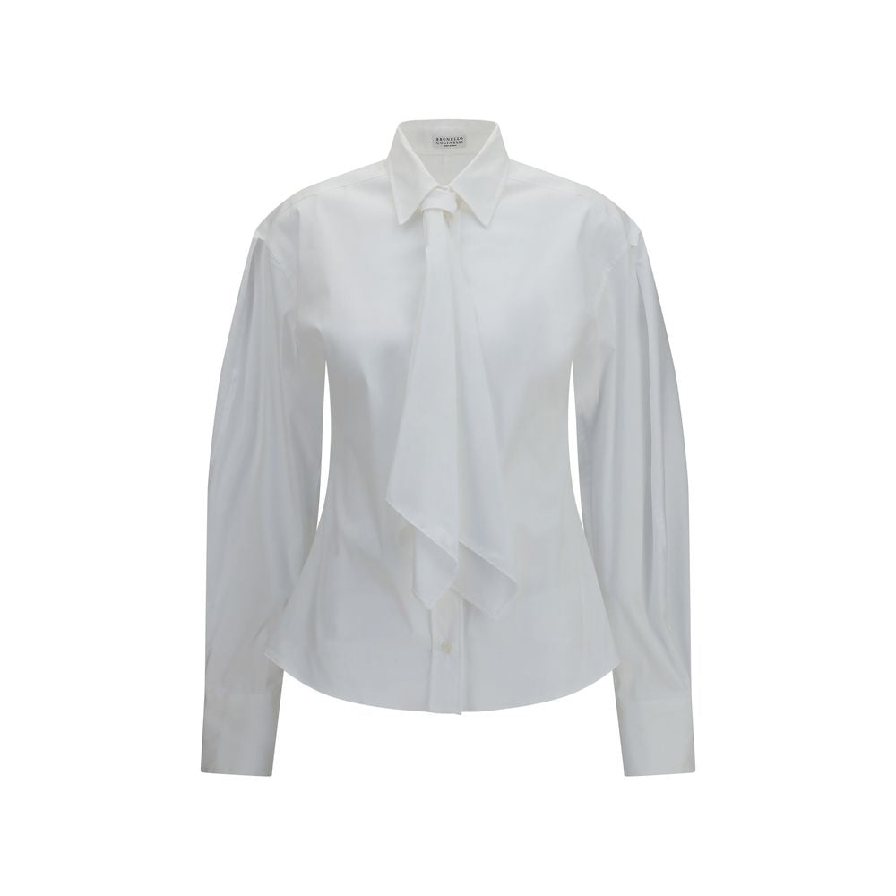 Brunello Cucinelli White Cotton Dress Women's Shirt