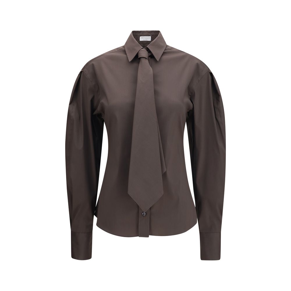Brunello Cucinelli Brown Cotton Dress Women's Shirt