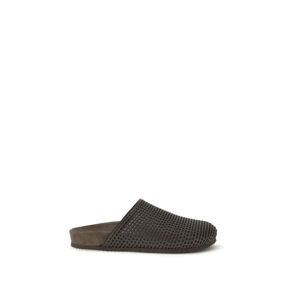 Brunello Cucinelli Brown Calf Leather Bos Taurus Women's Slides