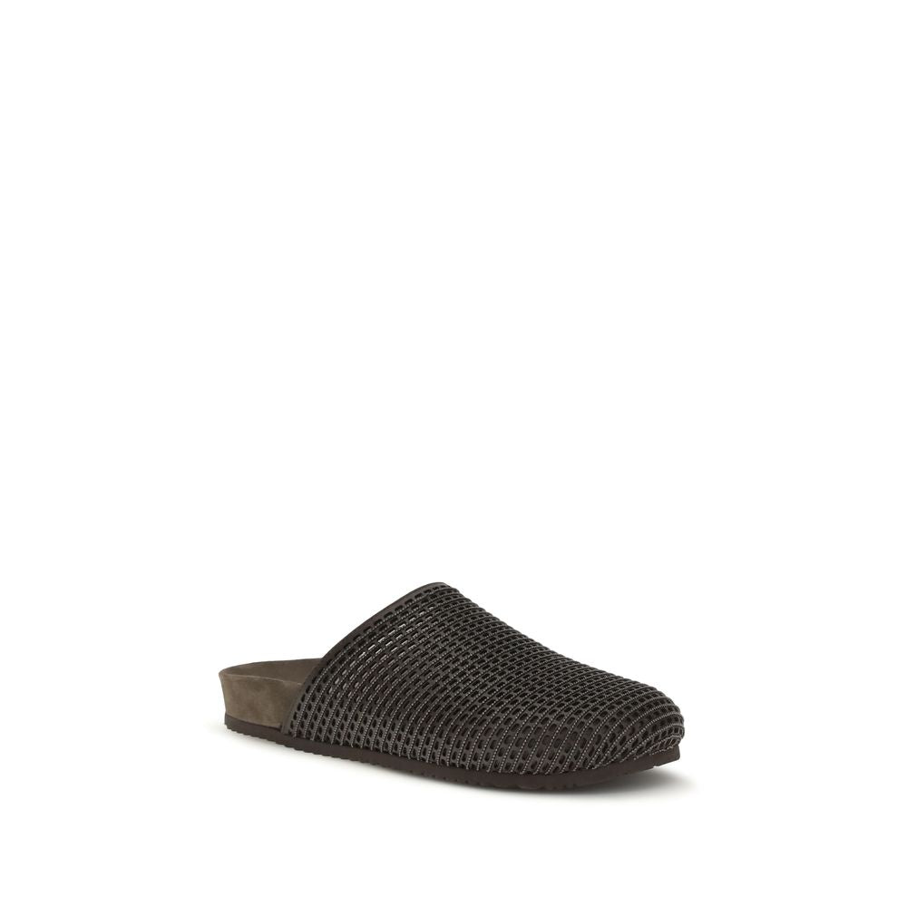 Brunello Cucinelli Brown Calf Leather Bos Taurus Women's Slides