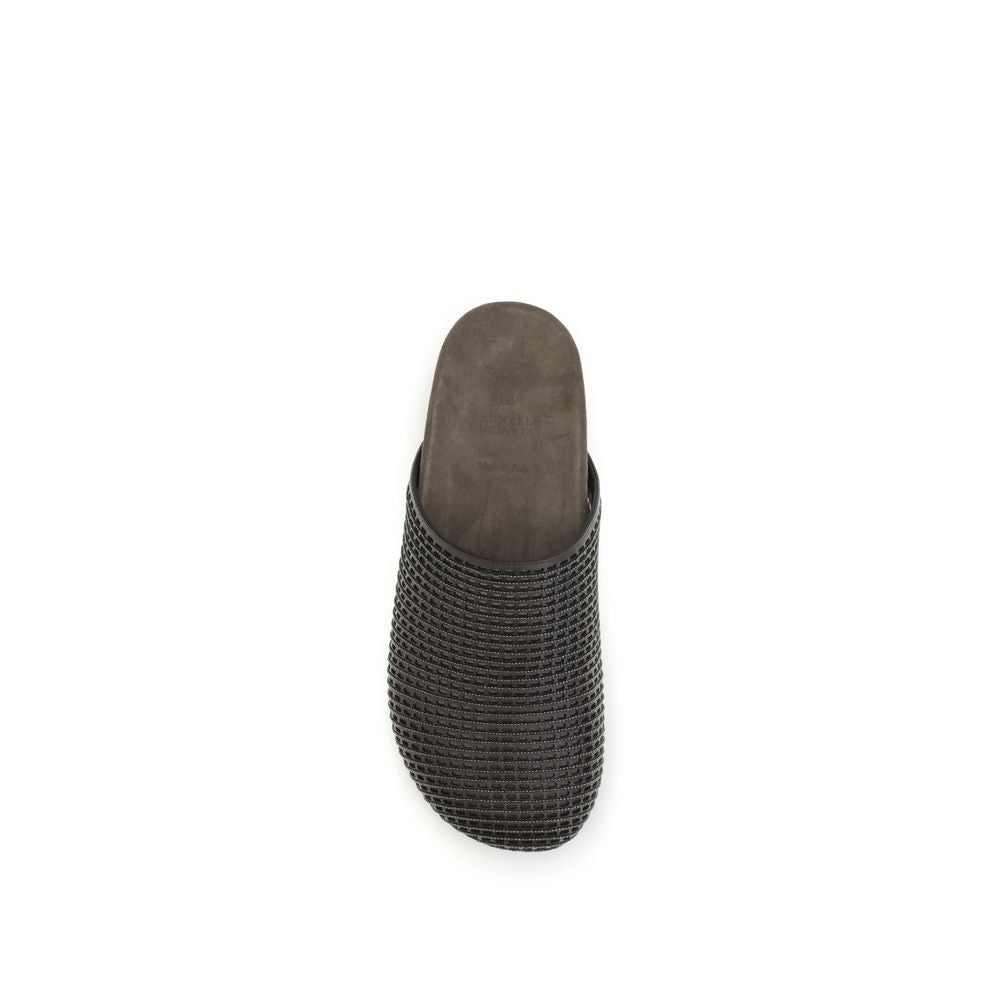 Brunello Cucinelli Brown Calf Leather Bos Taurus Women's Slides