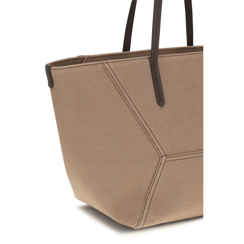 Brunello Cucinelli Beige Cotton Shoulder Women's Bag