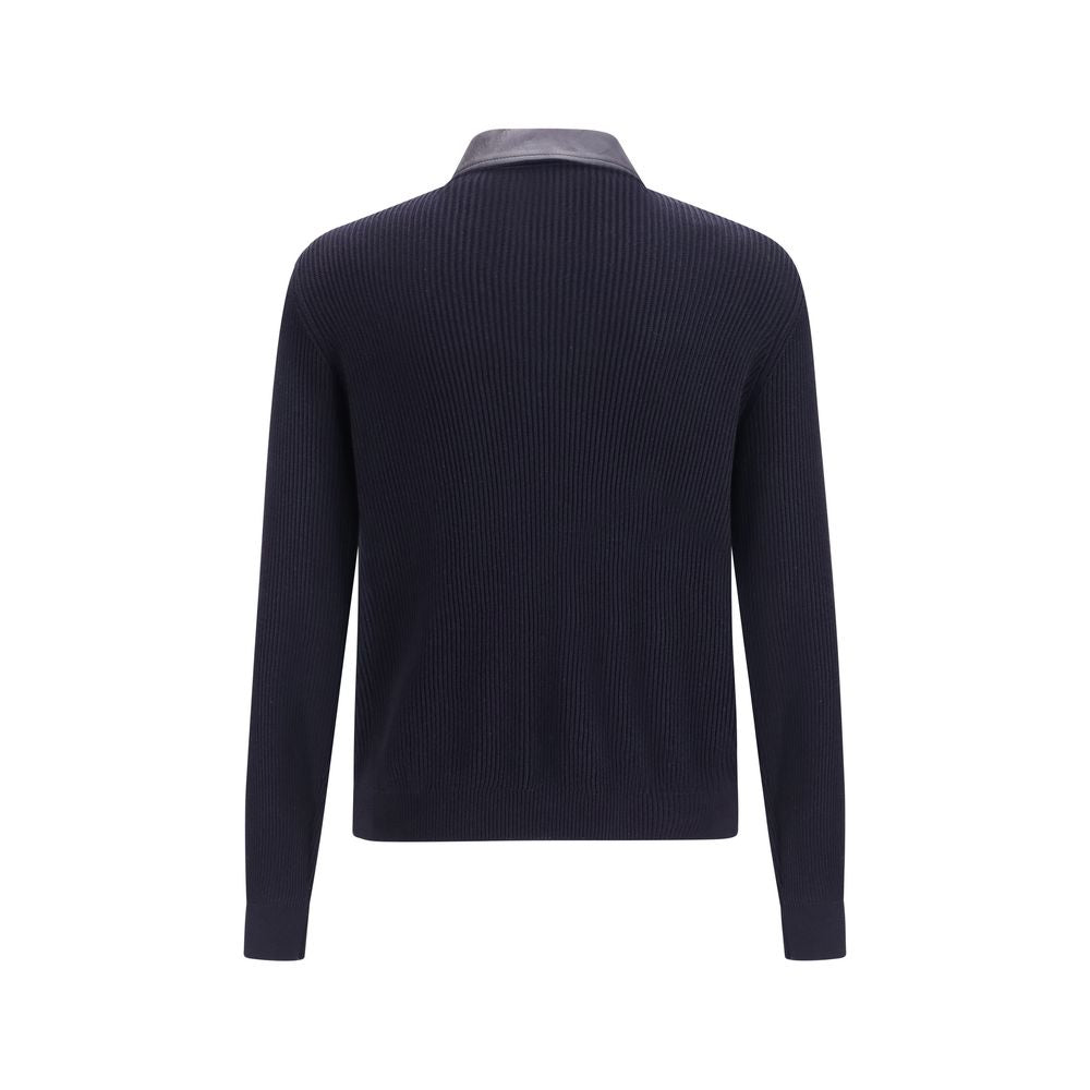 Brunello Cucinelli Blue Calf Leather Bos Taurus Leather Men's Jacket