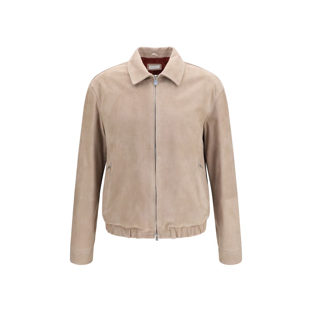 Brunello Cucinelli Beige Calf Leather Bos Taurus Leather Men's Jacket