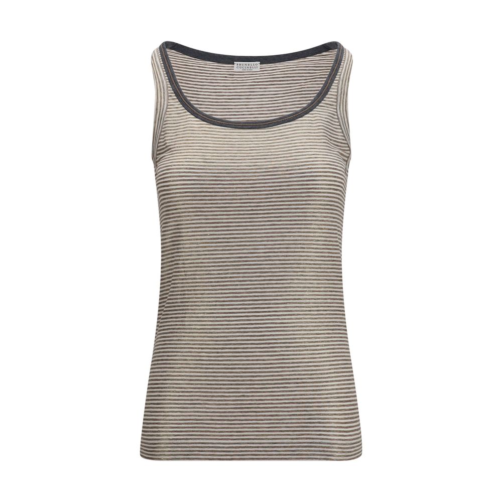 Brunello Cucinelli Beige Linen Tank Women's Tops