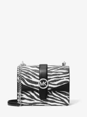 Michael Kors Michael Kors Greenwich Small Print Logo Crossbody Tote Chain Bag Black/White Women's $498
