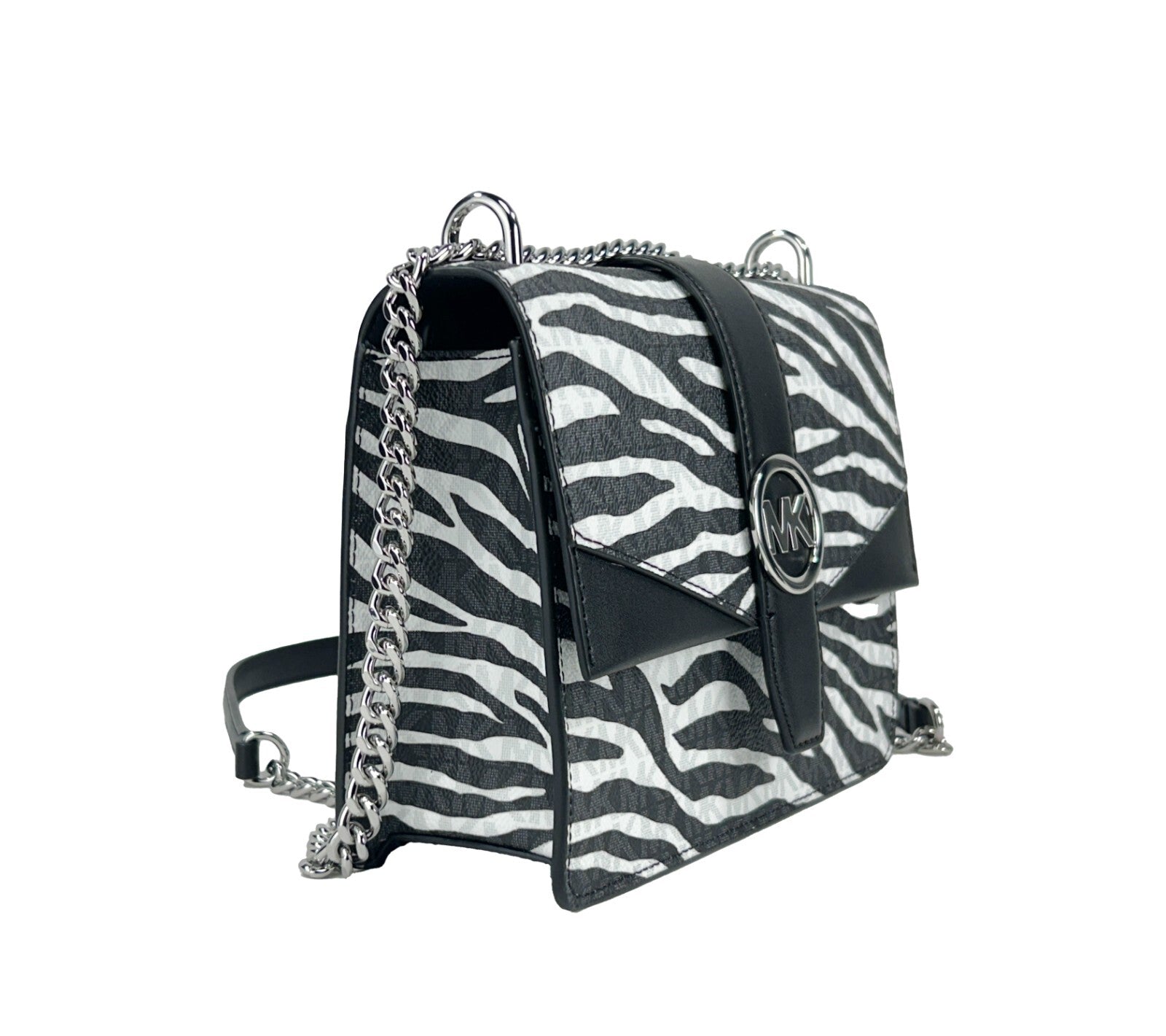 Michael Kors Michael Kors Greenwich Small Print Logo Crossbody Tote Chain Bag Black/White Women's $498